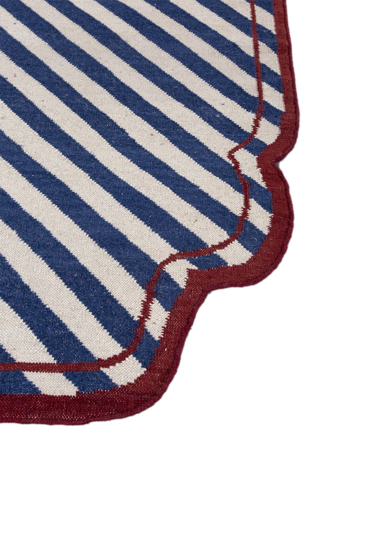 Jaipur Rugs Soft Striped 6X9 Feet Rug| Medium Cobalt & White Hand Knotted Dhurrie Carpet For Living Room