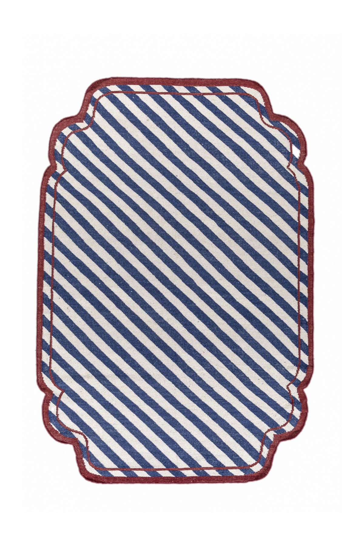 Jaipur Rugs Soft Striped 6X9 Feet Rug| Medium Cobalt & White Hand Knotted Dhurrie Carpet For Living Room