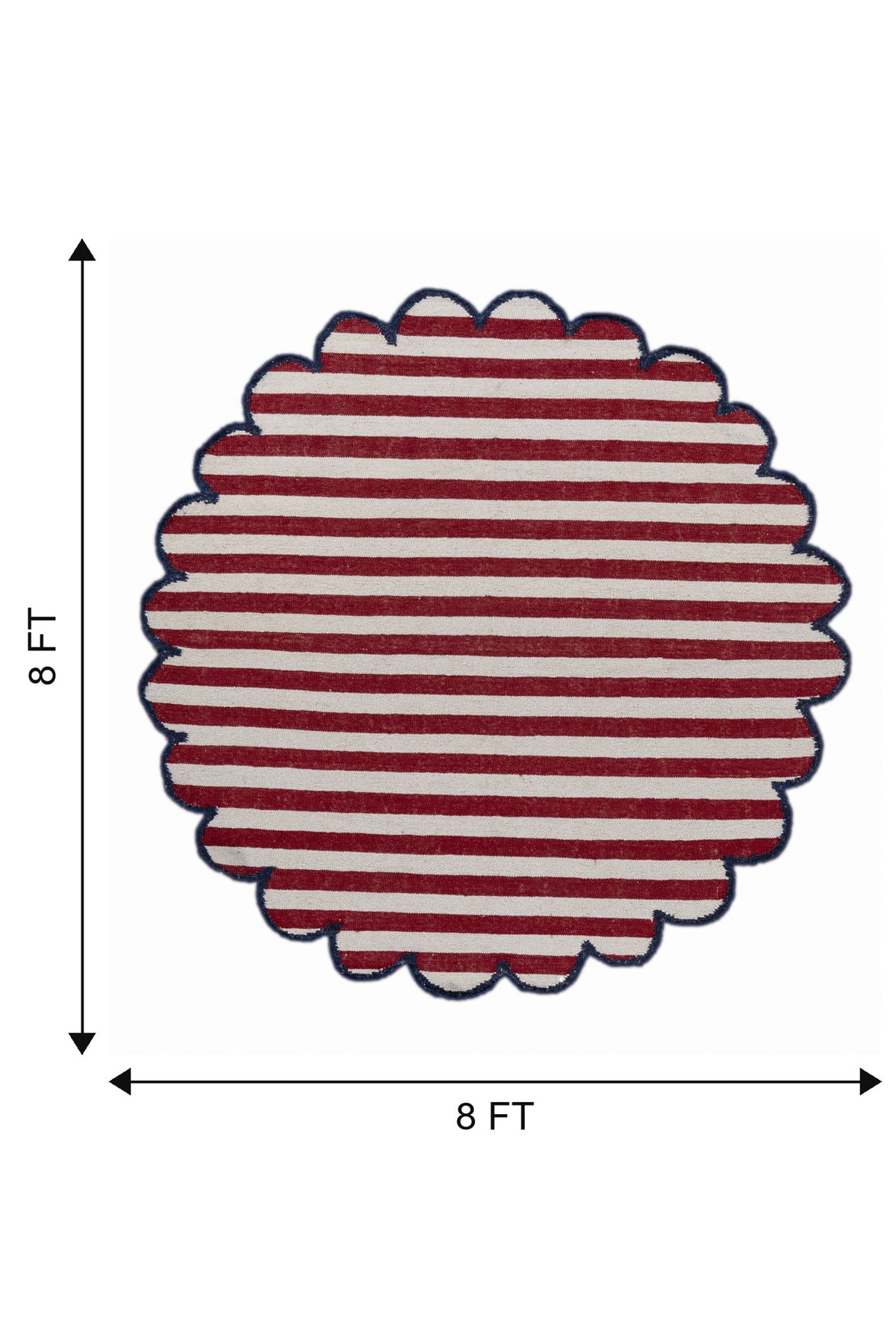 Jaipur Rugs Soft Striped 8X8 Feet Rug| White & Medium Red Hand Knotted Dhurrie Carpet For Living Room