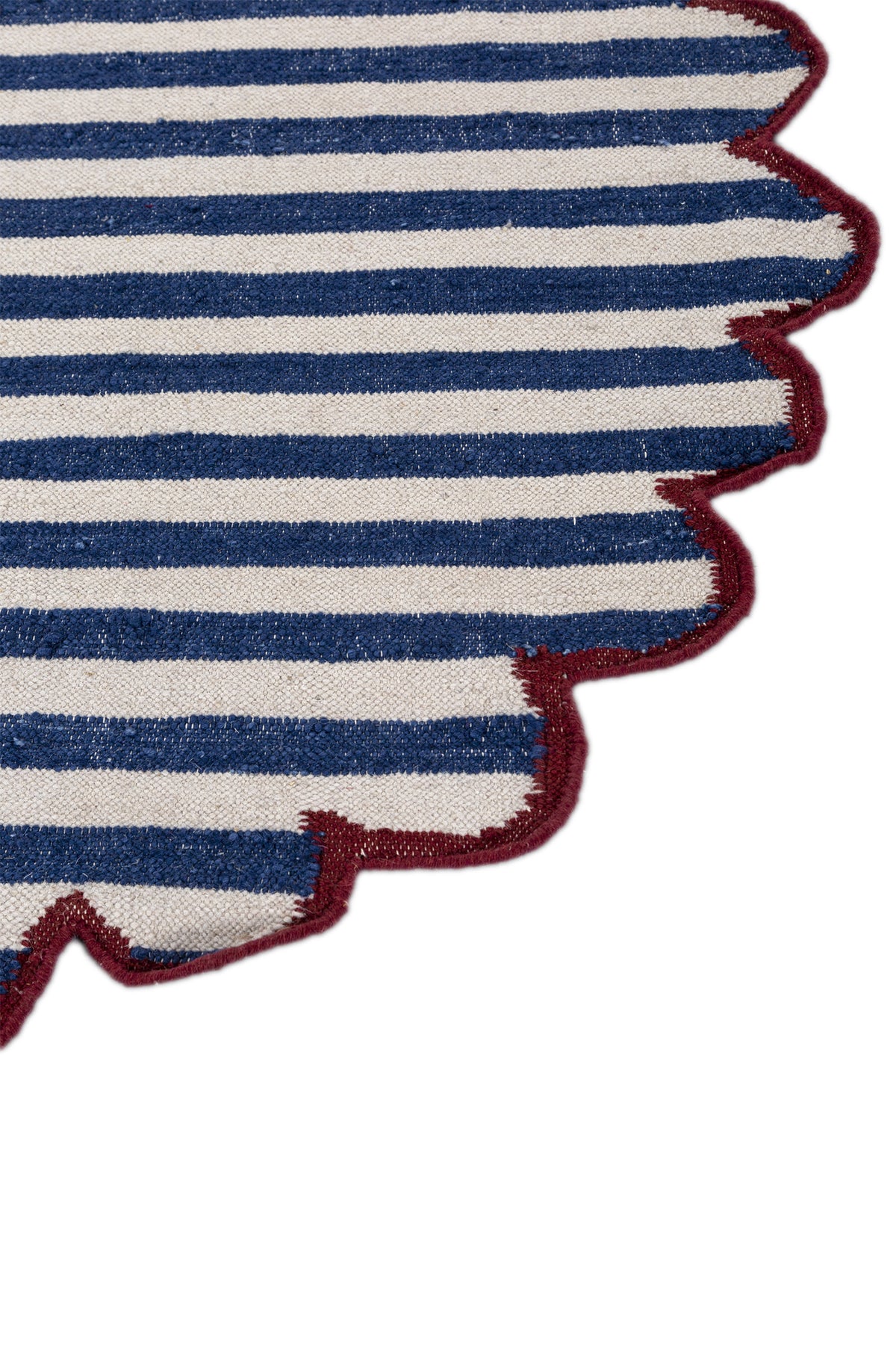 Jaipur Rugs Soft Striped 8X8 Feet Rug| White & Medium Cobalt Hand Knotted Dhurrie Carpet For Living Room