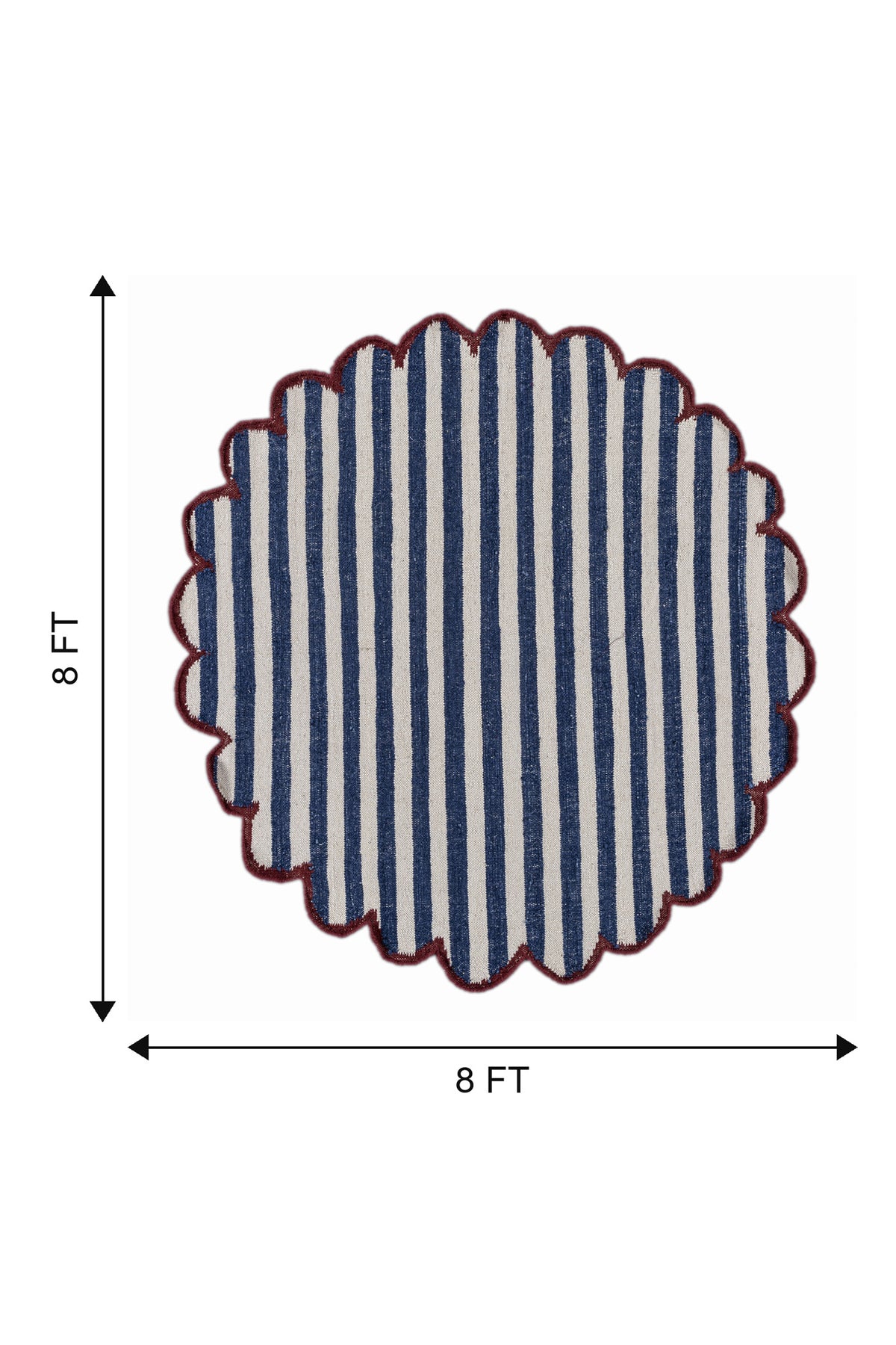 Jaipur Rugs Soft Striped 8X8 Feet Rug| White & Medium Cobalt Hand Knotted Dhurrie Carpet For Living Room