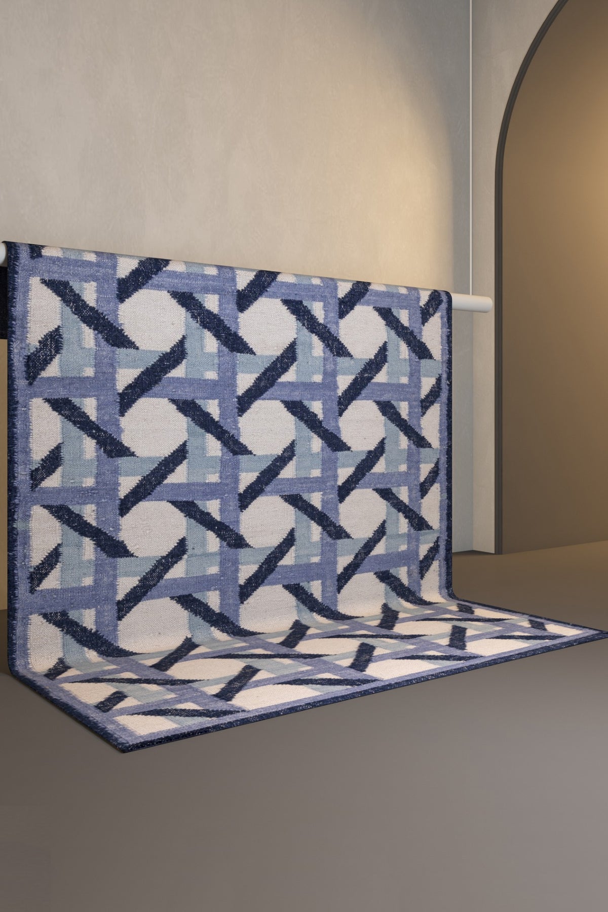 Jaipur Rugs Soft Trellis 5X8 Feet Rug| Medieval Blue & White Hand Knotted Dhurrie Carpet For Living Room