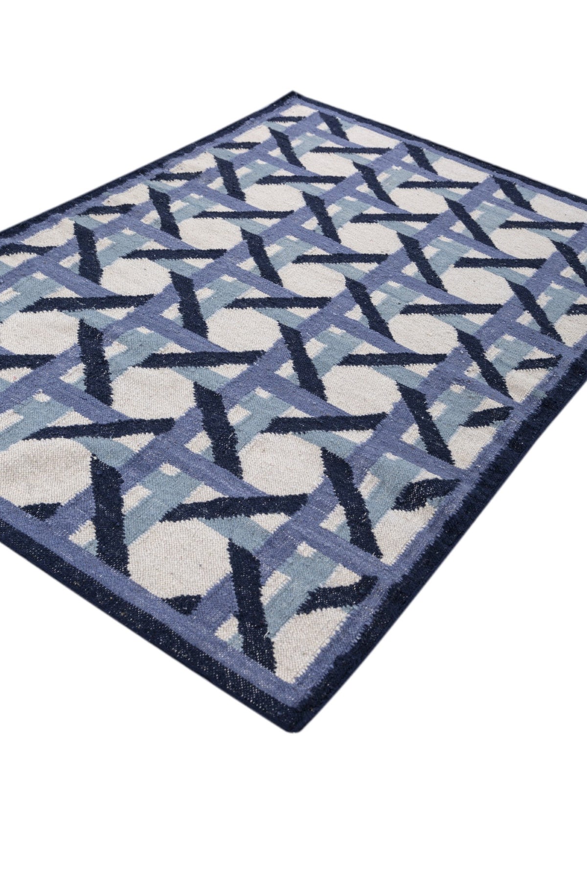 Jaipur Rugs Soft Trellis 5X8 Feet Rug| Medieval Blue & White Hand Knotted Dhurrie Carpet For Living Room