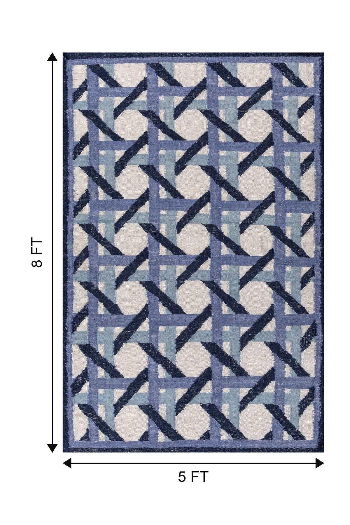 Jaipur Rugs Soft Trellis 5X8 Feet Rug| Medieval Blue & White Hand Knotted Dhurrie Carpet For Living Room