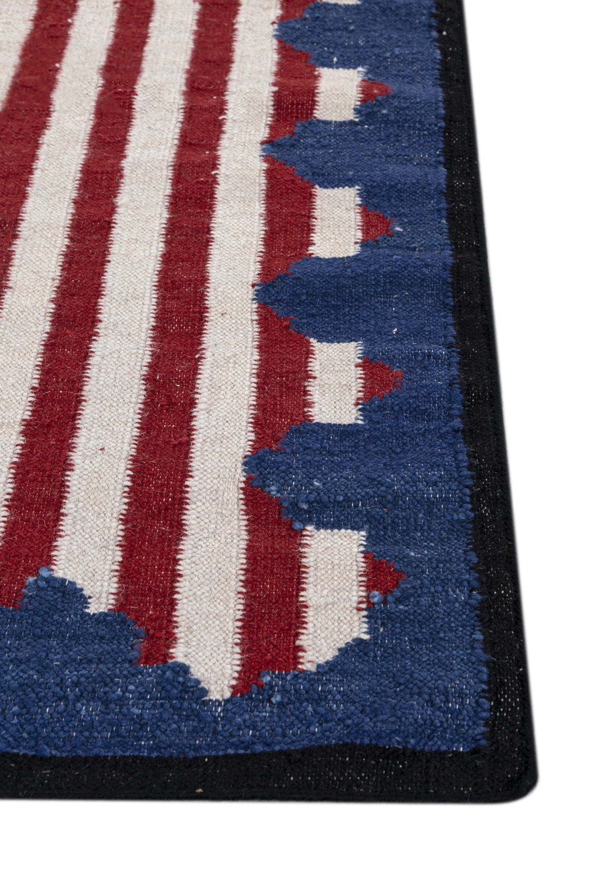 Jaipur Rugs Soft Scalloped Border Striped 5X8 Feet Rug| White & Medium Red Hand Knotted Dhurrie Carpet For Living Room