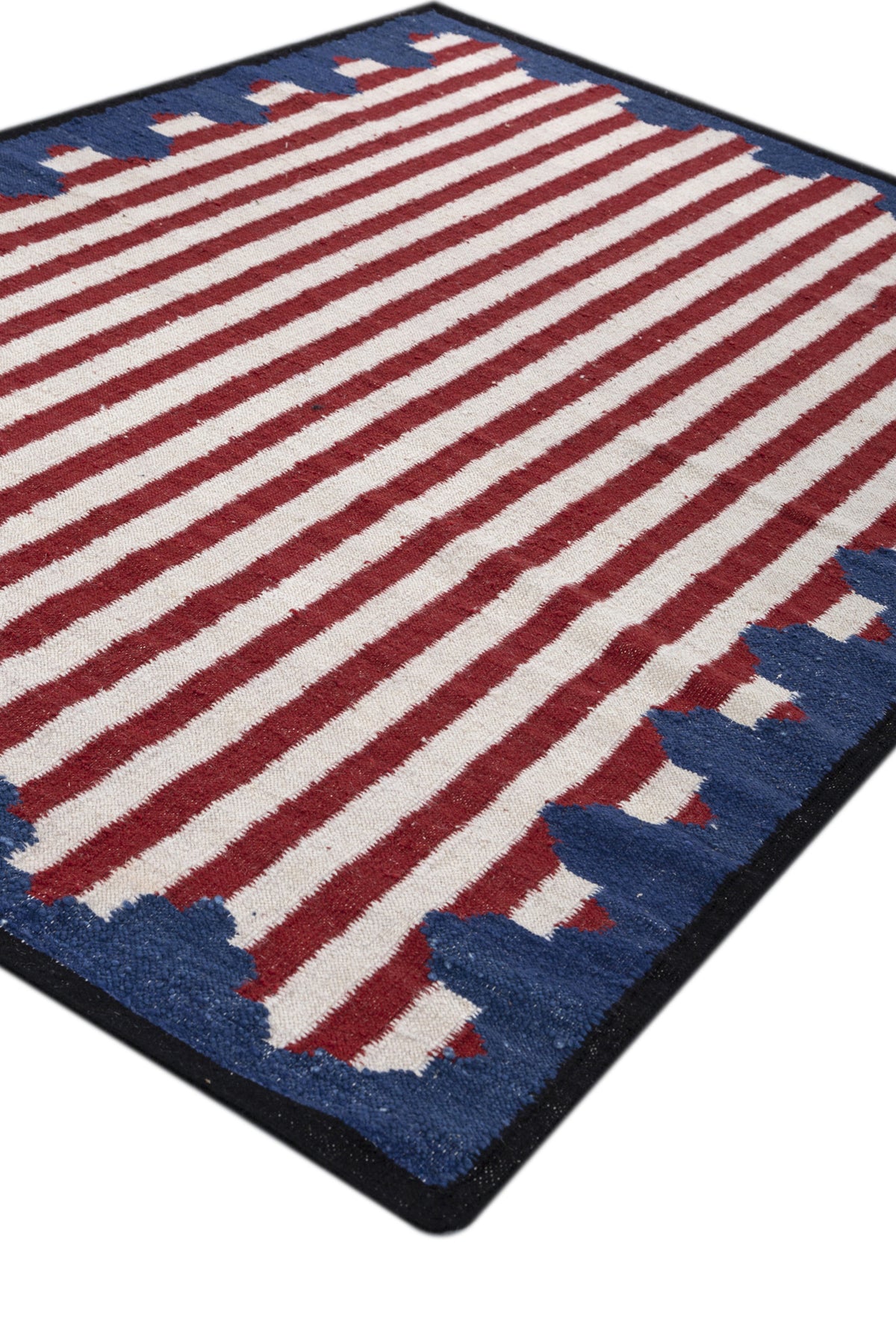 Jaipur Rugs Soft Scalloped Border Striped 5X8 Feet Rug| White & Medium Red Hand Knotted Dhurrie Carpet For Living Room