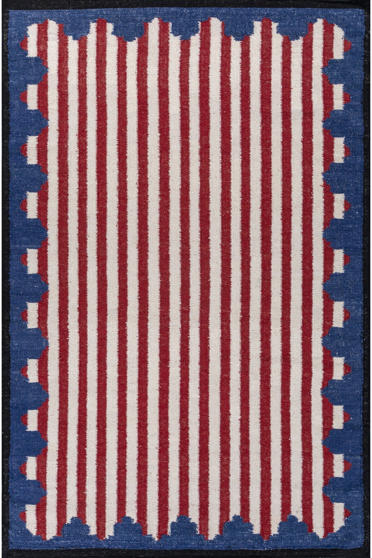 Jaipur Rugs Soft Scalloped Border Striped 5X8 Feet Rug| White & Medium Red Hand Knotted Dhurrie Carpet For Living Room