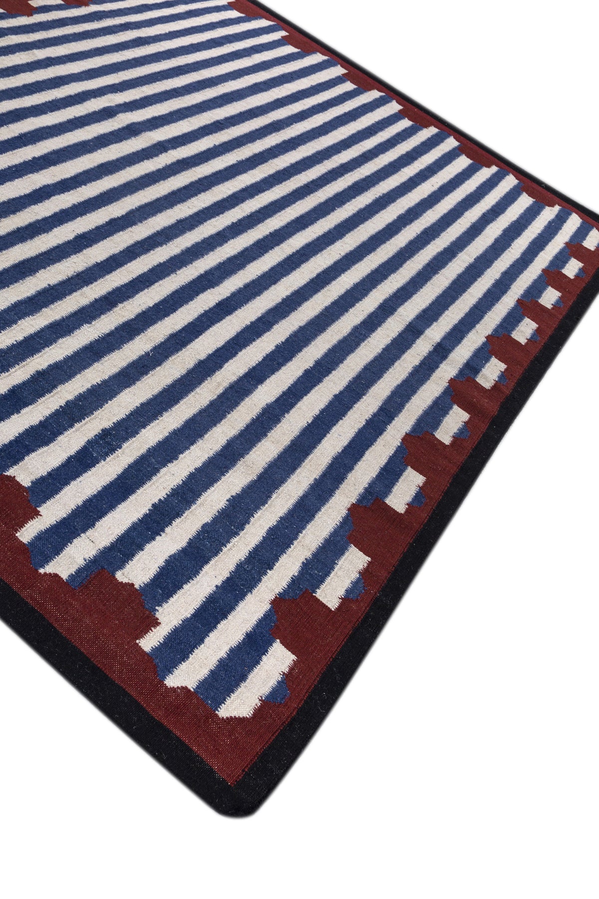 Jaipur Rugs Soft Scalloped Border Striped 5X8 Feet Rug| White & Medium Cobalt Hand Knotted Dhurrie Carpet For Living Room