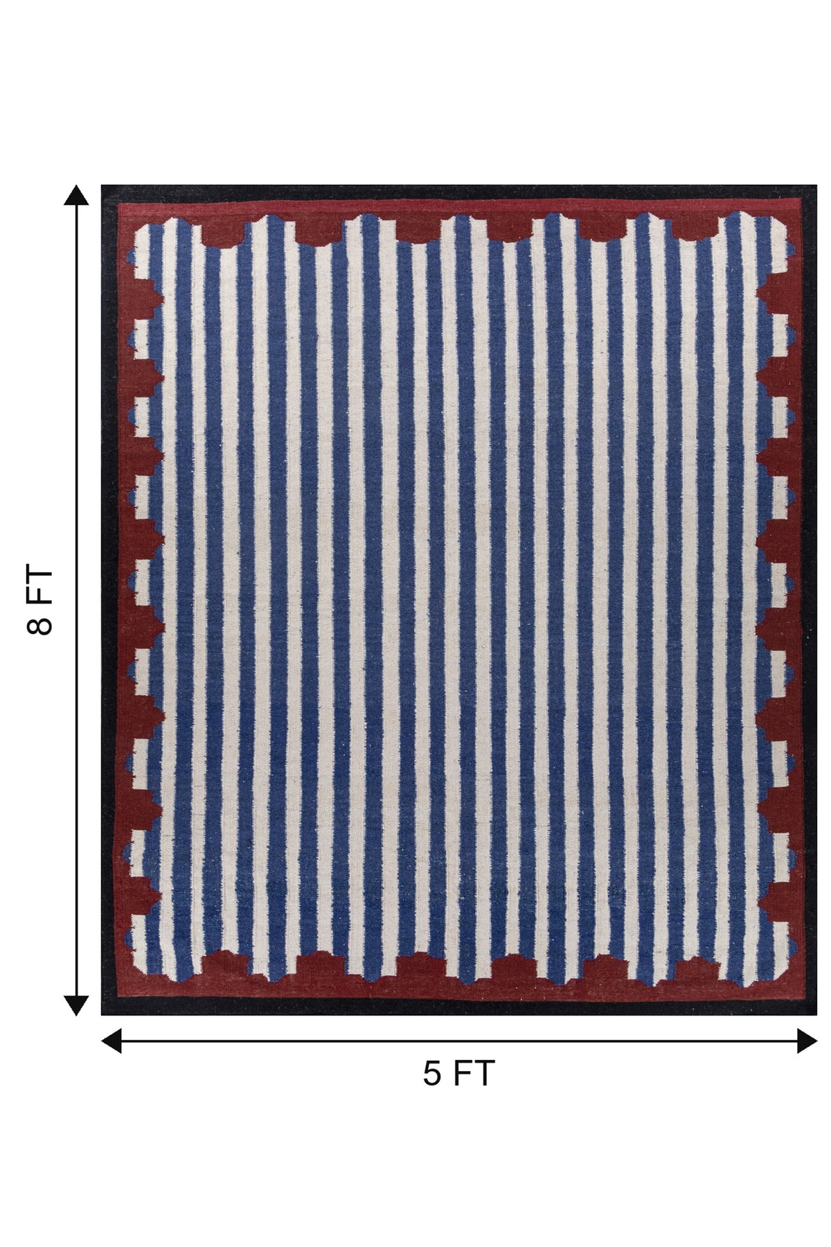 Jaipur Rugs Soft Scalloped Border Striped 5X8 Feet Rug| White & Medium Cobalt Hand Knotted Dhurrie Carpet For Living Room