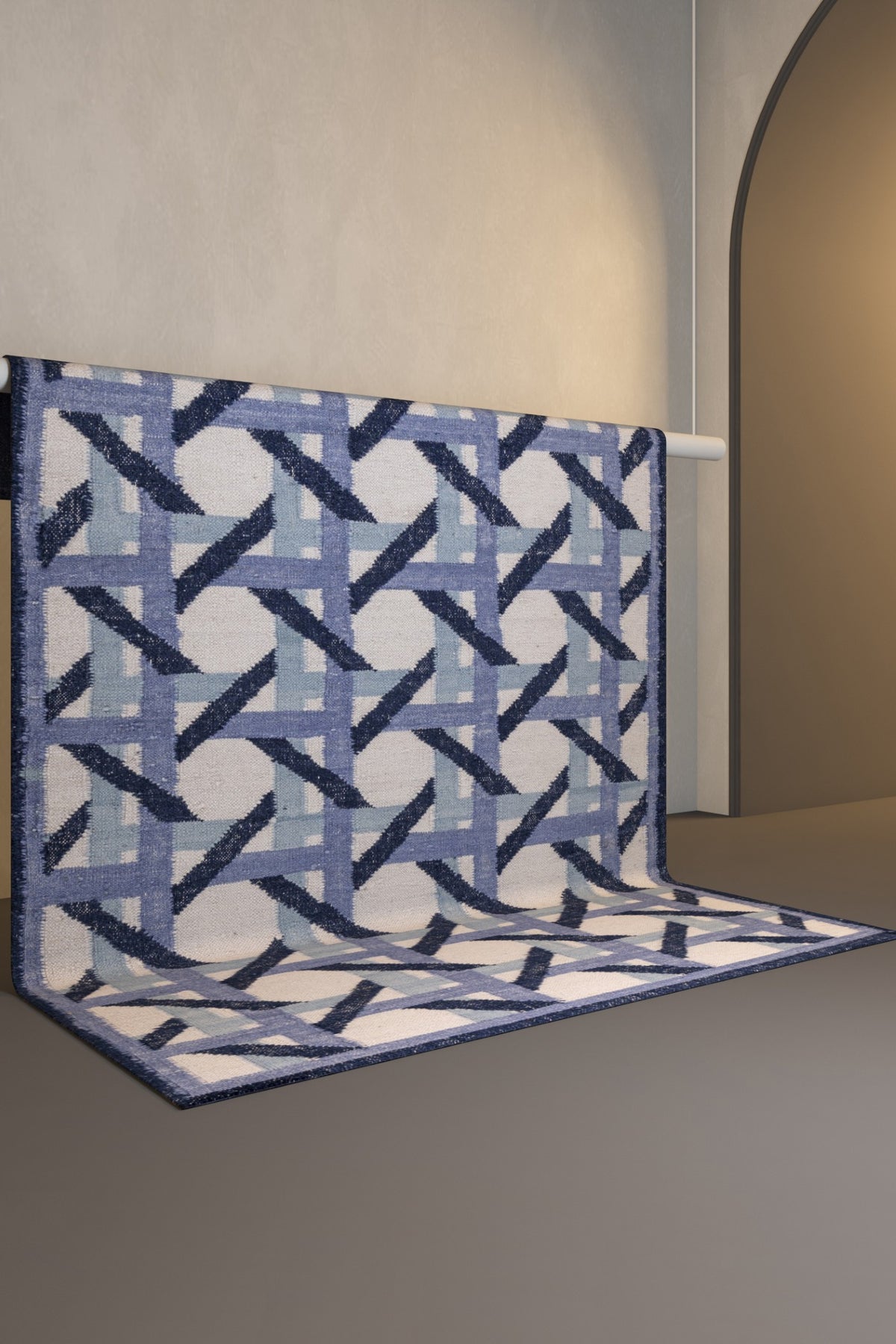 Jaipur Rugs Soft Trellis 6X9 Feet Rug| Medieval Blue & White Hand Knotted Dhurrie Carpet For Living Room