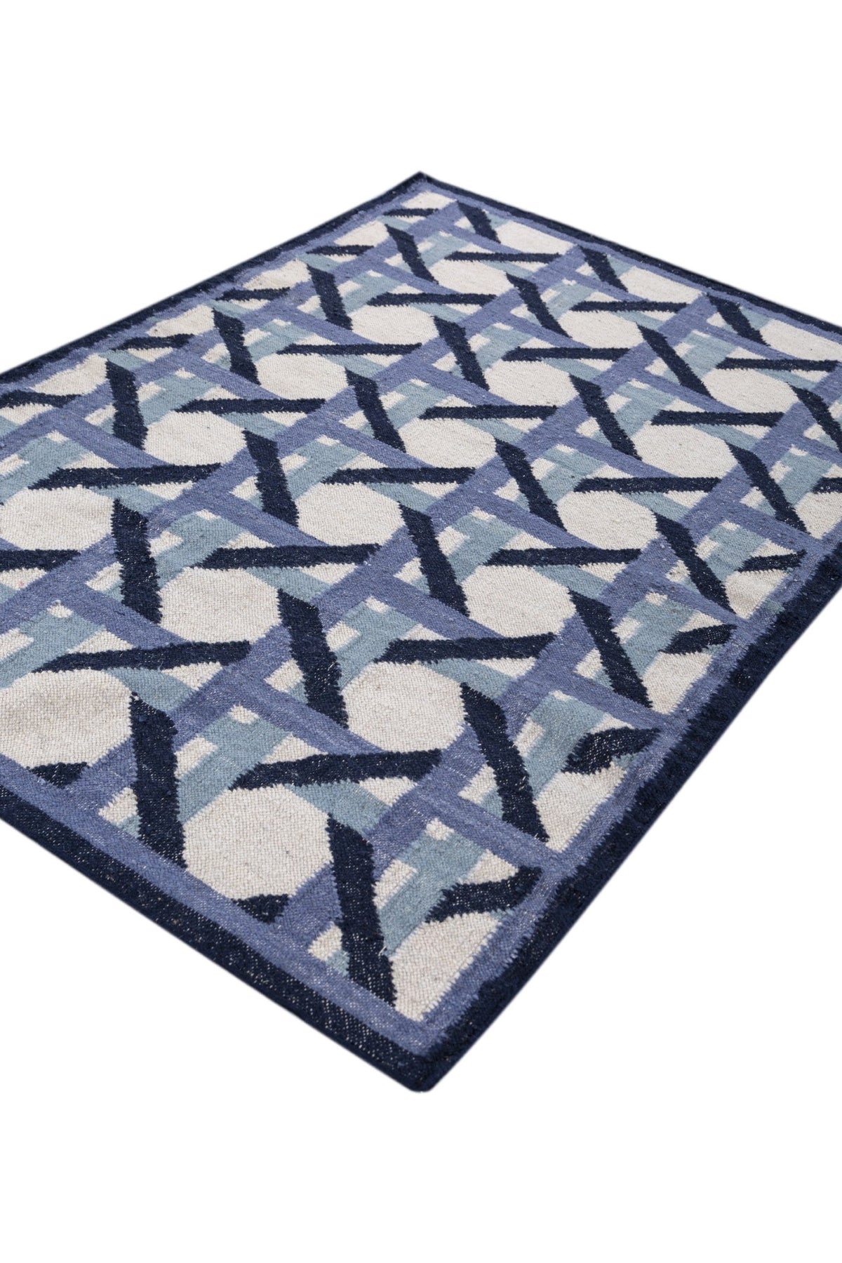 Jaipur Rugs Soft Trellis 6X9 Feet Rug| Medieval Blue & White Hand Knotted Dhurrie Carpet For Living Room