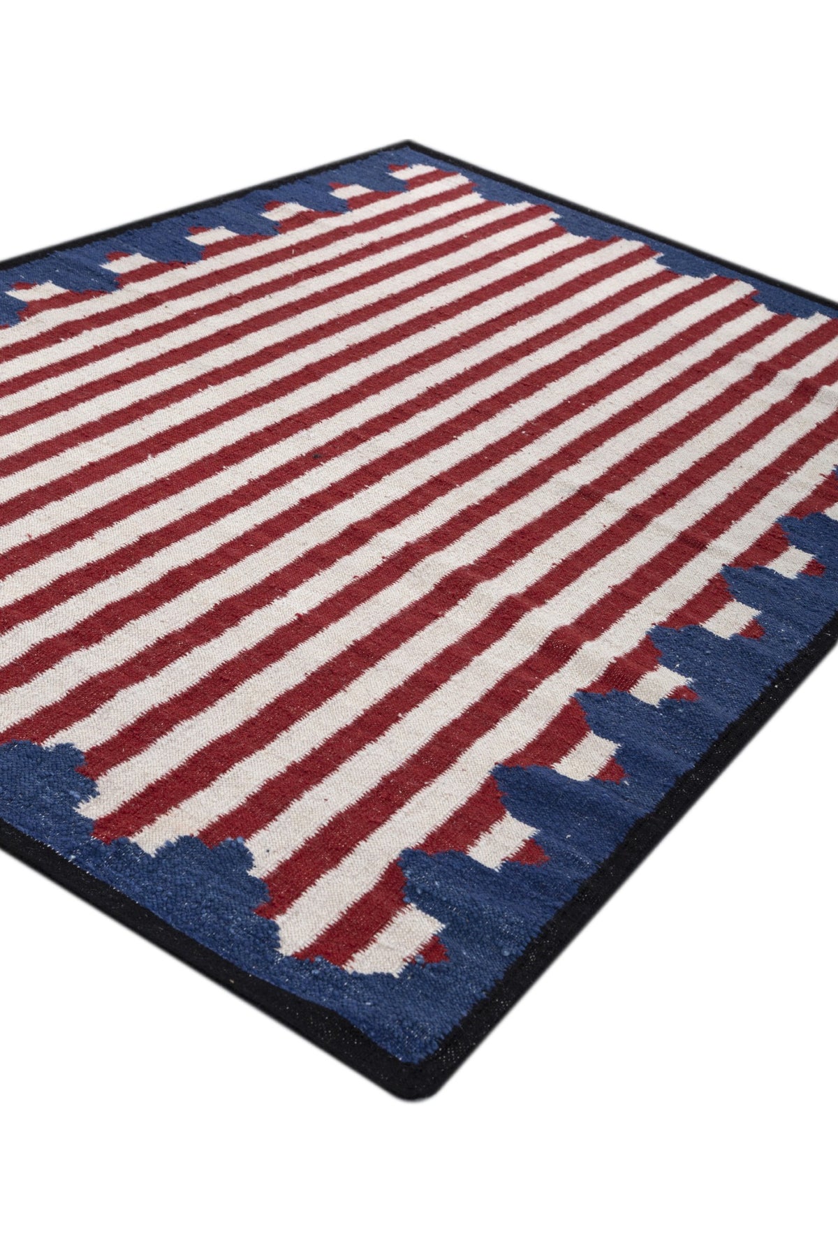 Jaipur Rugs Soft Scalloped Border Striped 6X9 Feet Rug| White & Medium Red Hand Knotted Dhurrie Carpet For Living Room