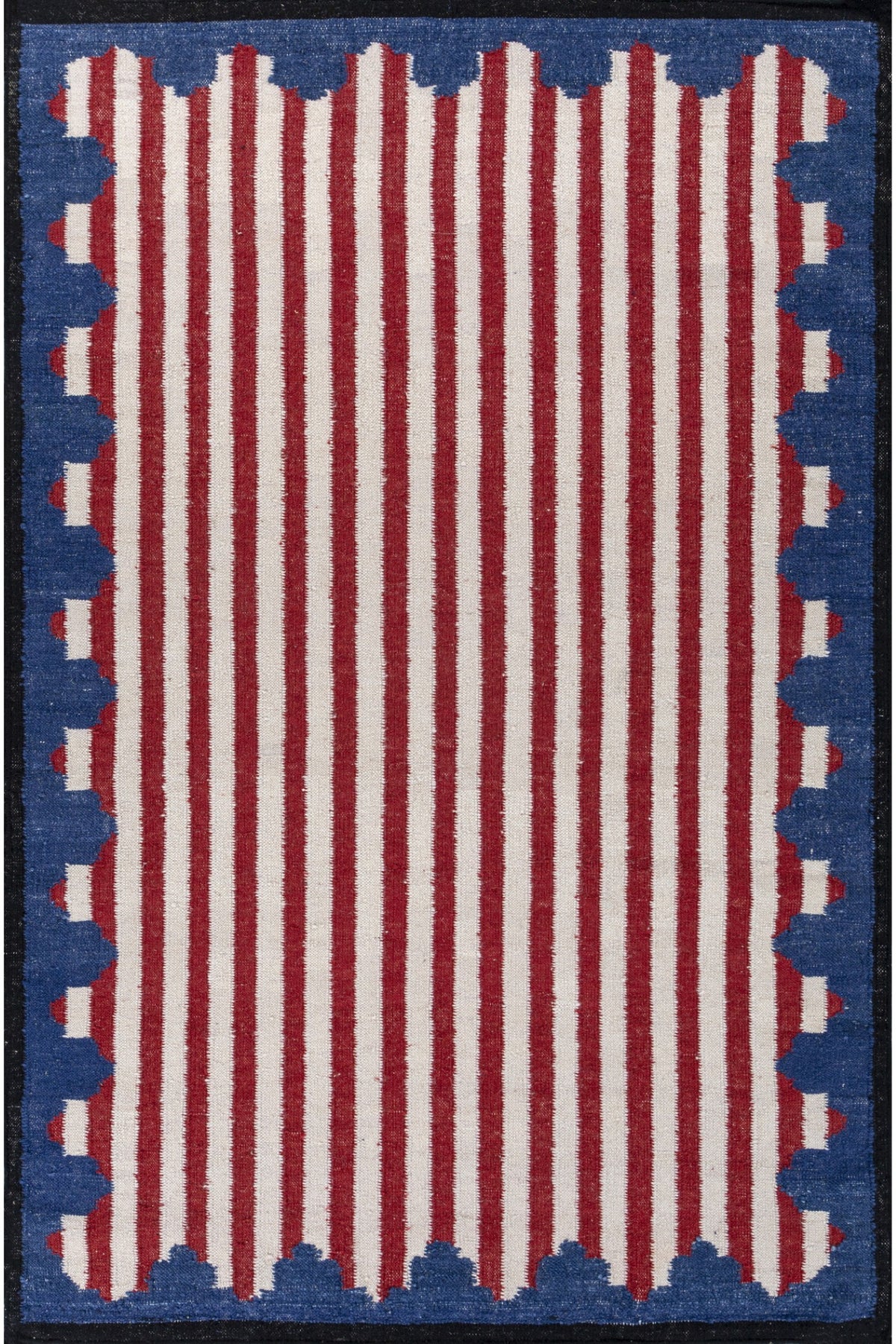 Jaipur Rugs Soft Scalloped Border Striped 6X9 Feet Rug| White & Medium Red Hand Knotted Dhurrie Carpet For Living Room