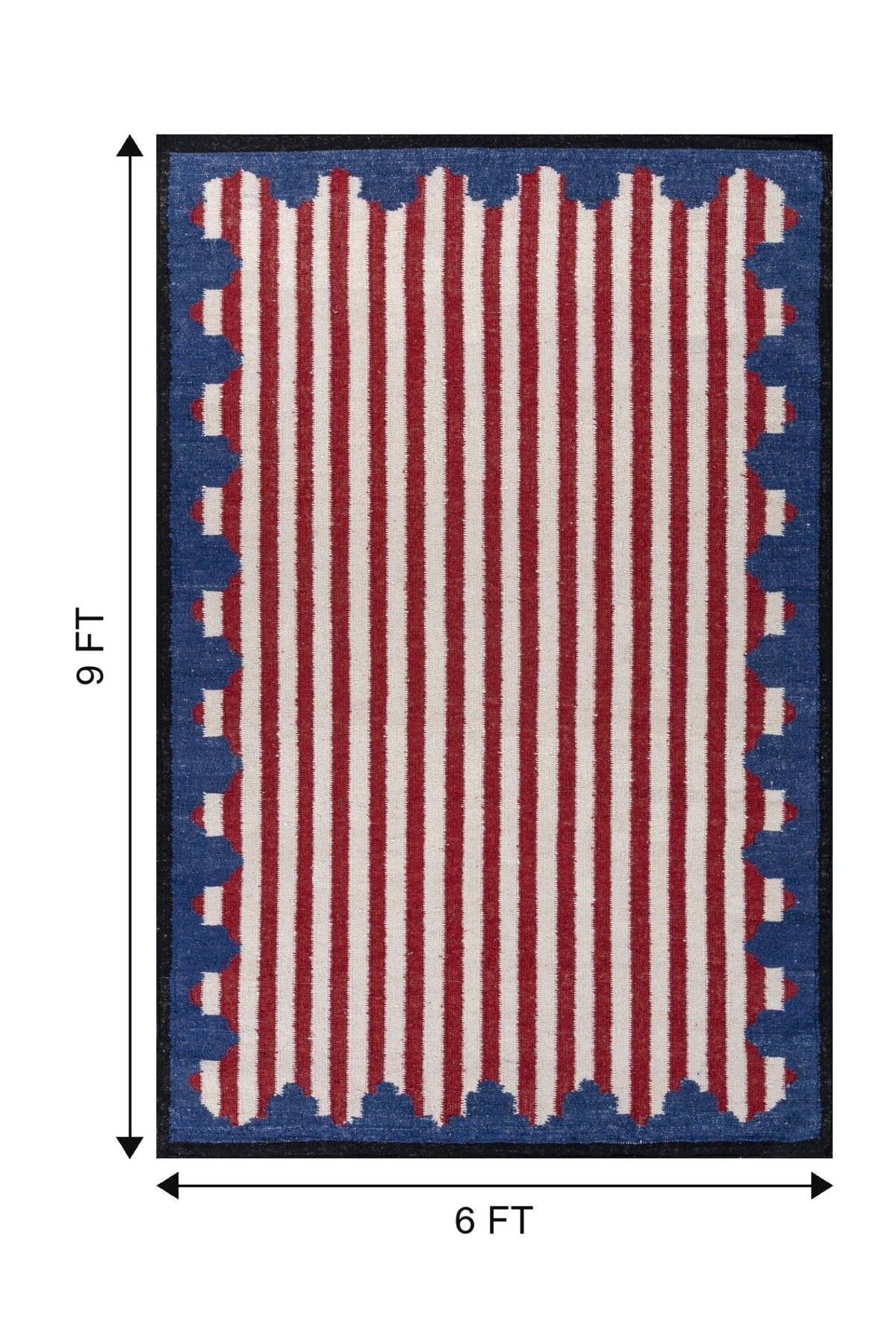 Jaipur Rugs Soft Scalloped Border Striped 6X9 Feet Rug| White & Medium Red Hand Knotted Dhurrie Carpet For Living Room