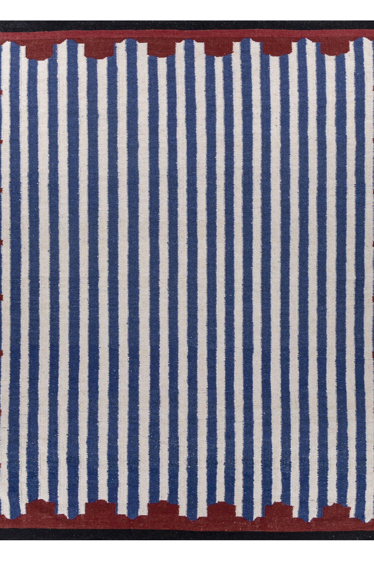 Jaipur Rugs Soft Scalloped Border Striped 6X9 Feet Rug| White & Medium Cobalt Hand Knotted Dhurrie Carpet For Living Room