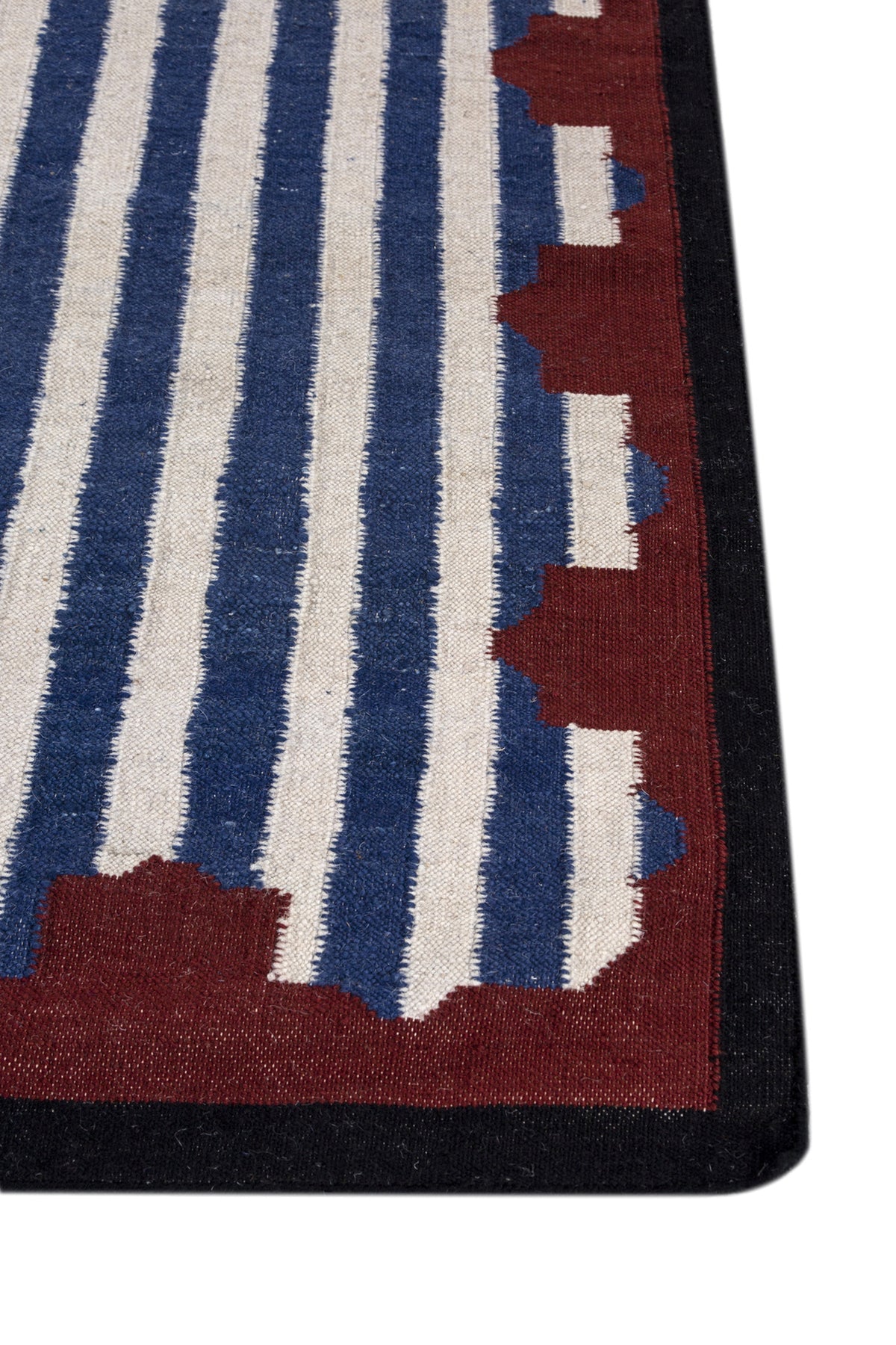 Jaipur Rugs Soft Scalloped Border Striped 6X9 Feet Rug| White & Medium Cobalt Hand Knotted Dhurrie Carpet For Living Room