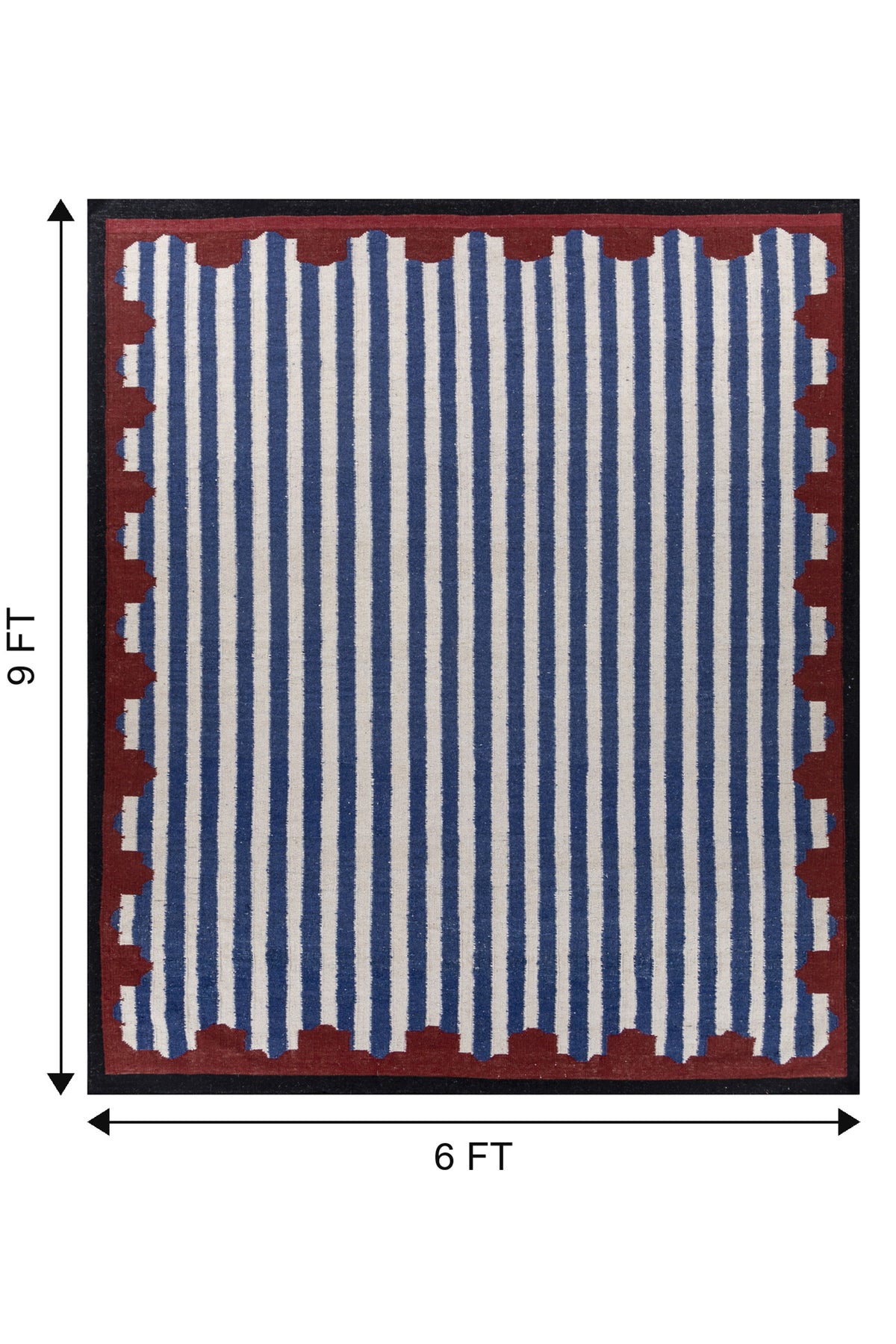 Jaipur Rugs Soft Scalloped Border Striped 6X9 Feet Rug| White & Medium Cobalt Hand Knotted Dhurrie Carpet For Living Room