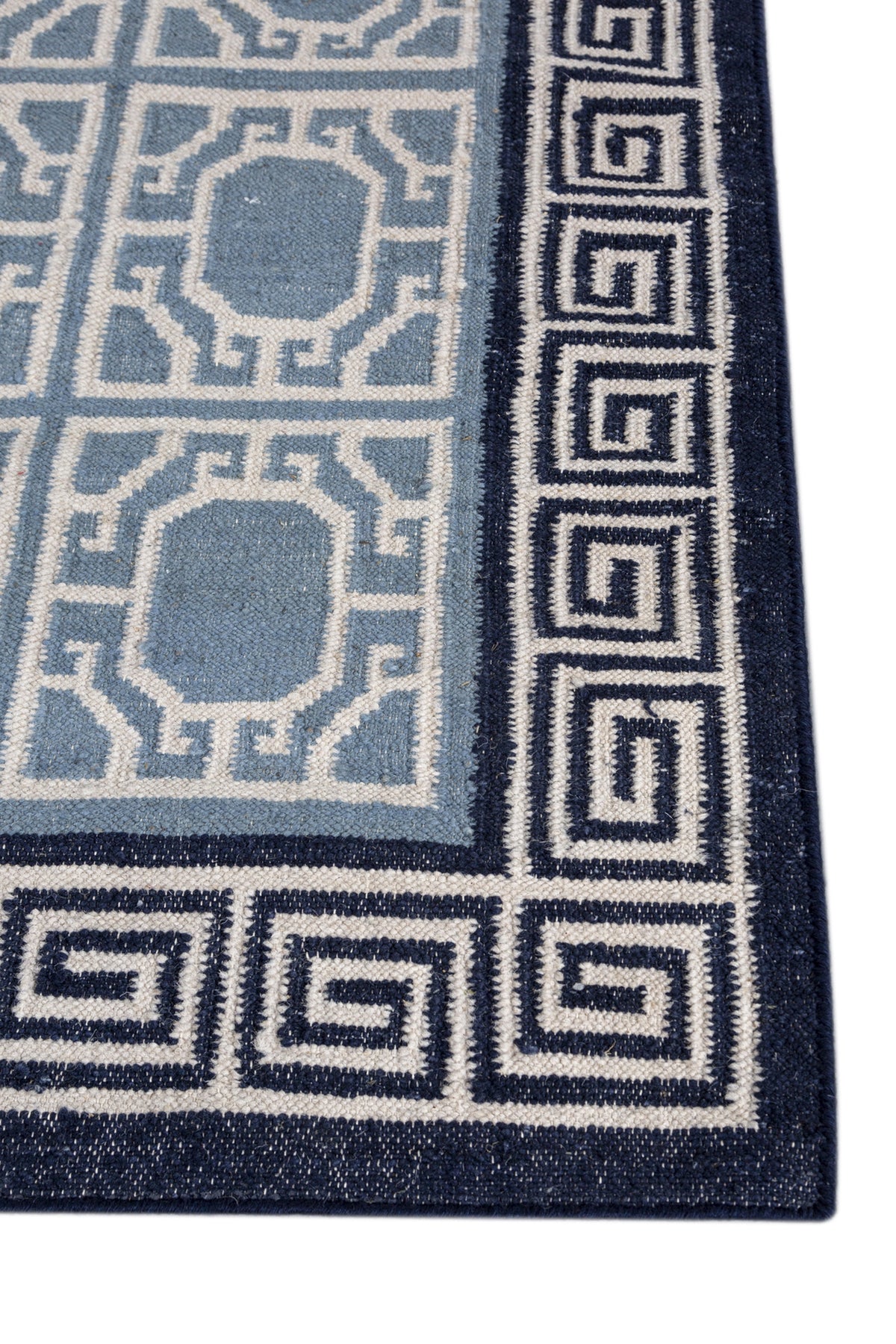 Jaipur Rugs Soft Geomatric With Greek Key Border 8X10 Feet Rug| White & Medium Gray Hand Knotted Dhurrie Carpet For Living Room