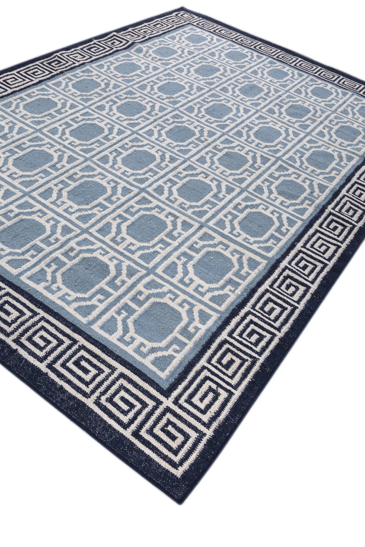 Jaipur Rugs Soft Geomatric With Greek Key Border 8X10 Feet Rug| White & Medium Gray Hand Knotted Dhurrie Carpet For Living Room