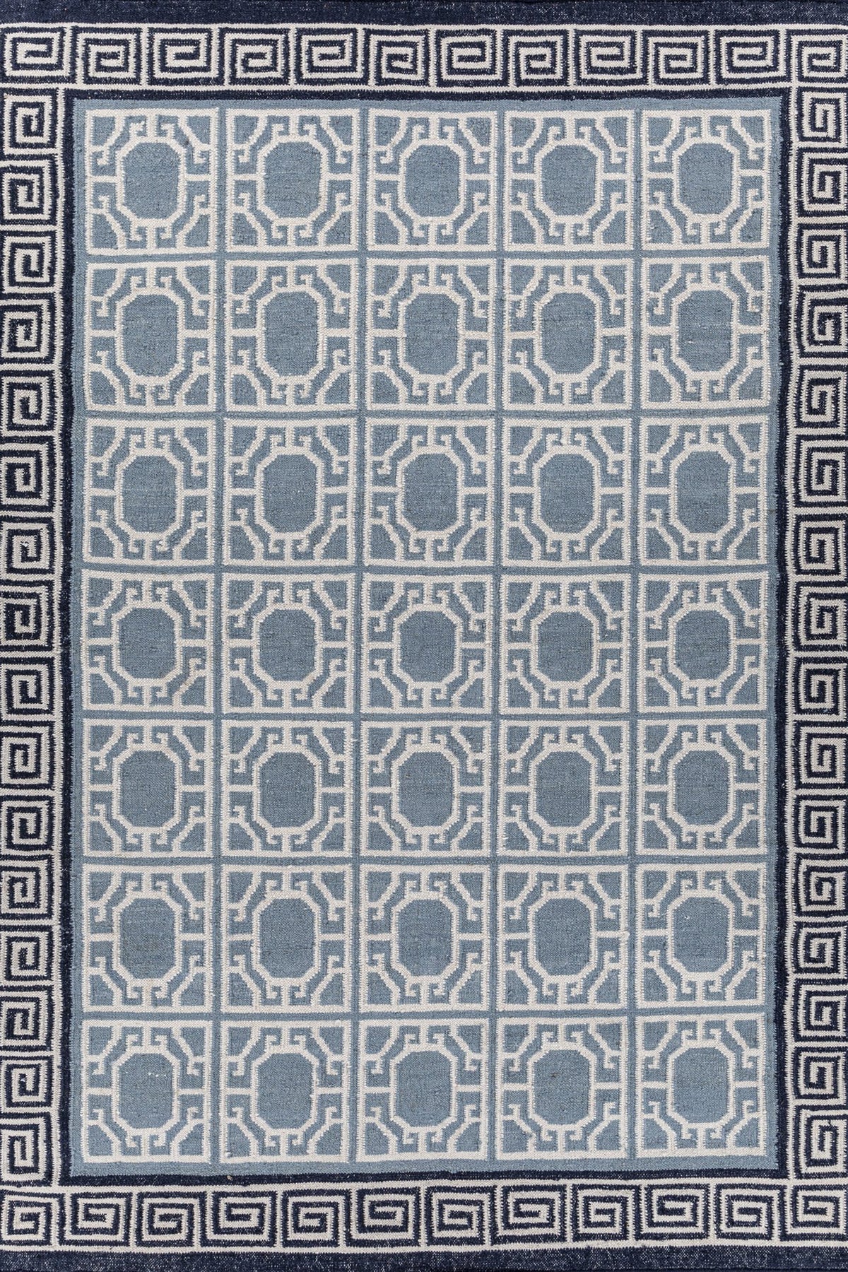 Jaipur Rugs Soft Geomatric With Greek Key Border 8X10 Feet Rug| White & Medium Gray Hand Knotted Dhurrie Carpet For Living Room