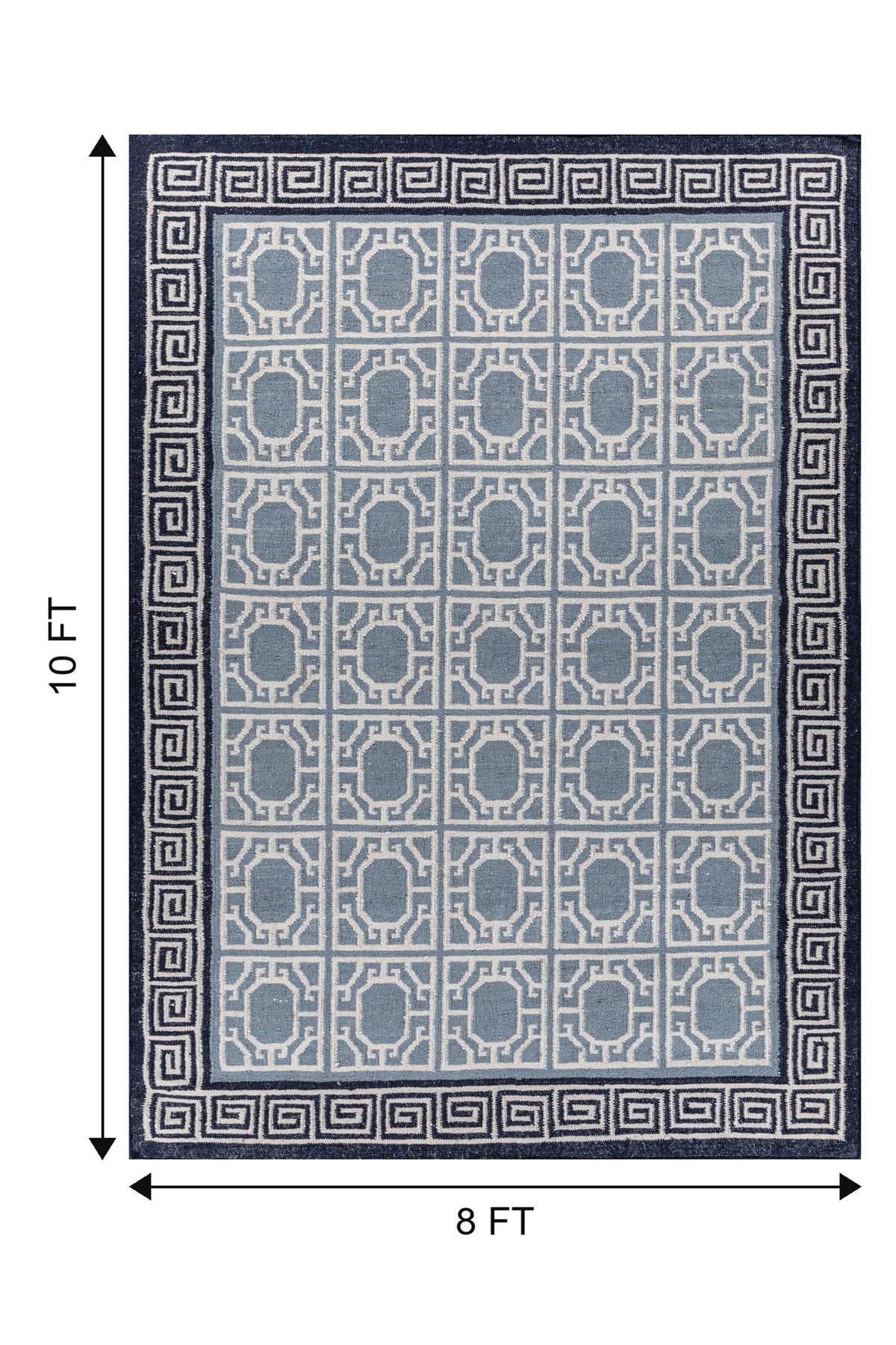 Jaipur Rugs Soft Geomatric With Greek Key Border 8X10 Feet Rug| White & Medium Gray Hand Knotted Dhurrie Carpet For Living Room