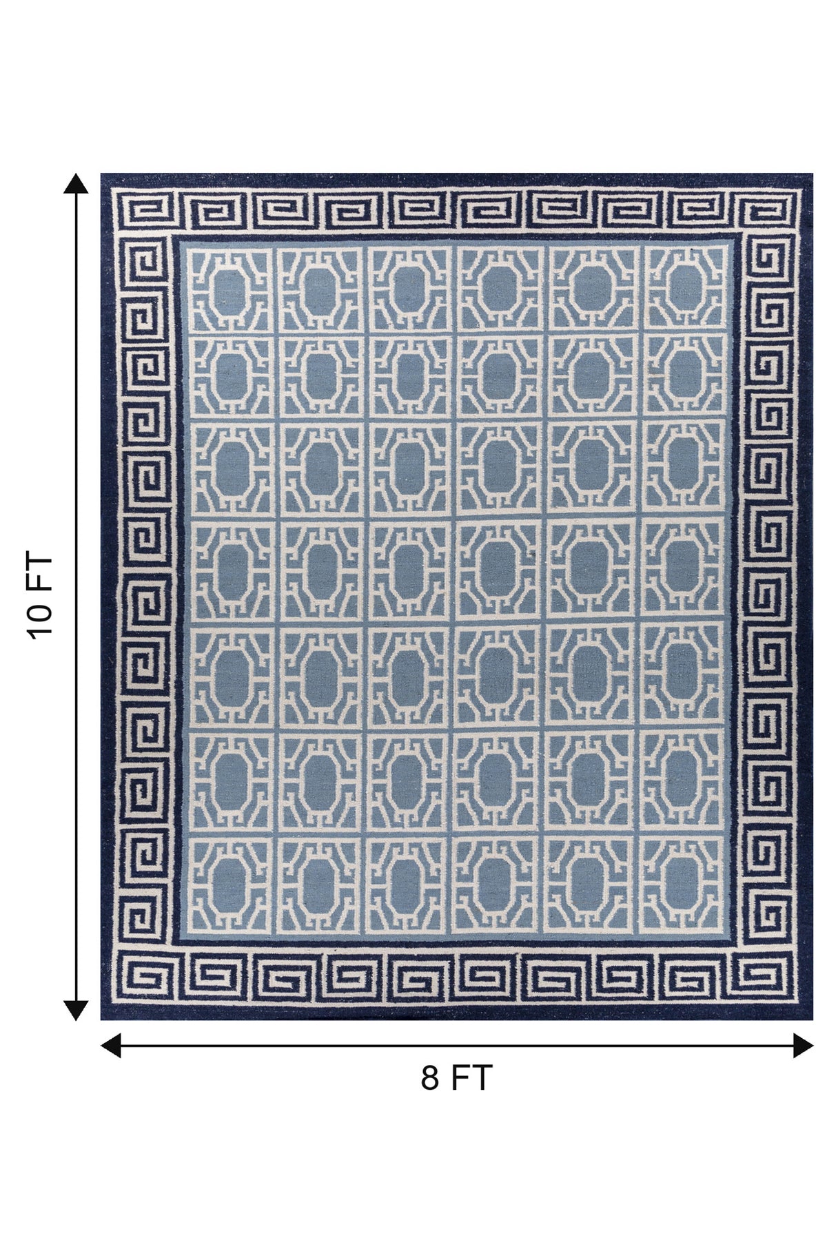 Jaipur Rugs Soft Geomatric With Greek Key Border 8X10 Feet Rug| White & Silver Lake Blue Hand Knotted Dhurrie Carpet For Living Room