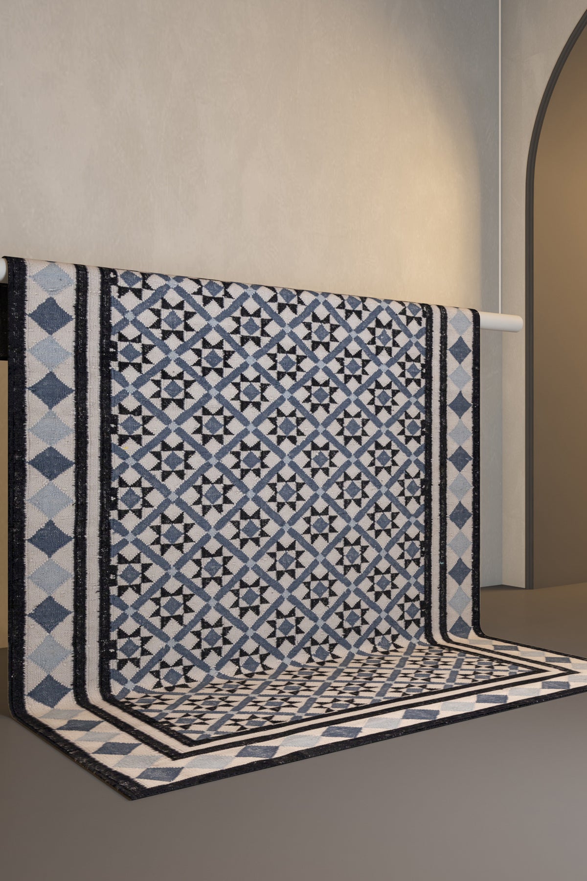 Jaipur Rugs Soft Trellis 4X6 Feet Rug| Antique White & Ebony Hand Knotted Dhurrie Carpet For Living Room