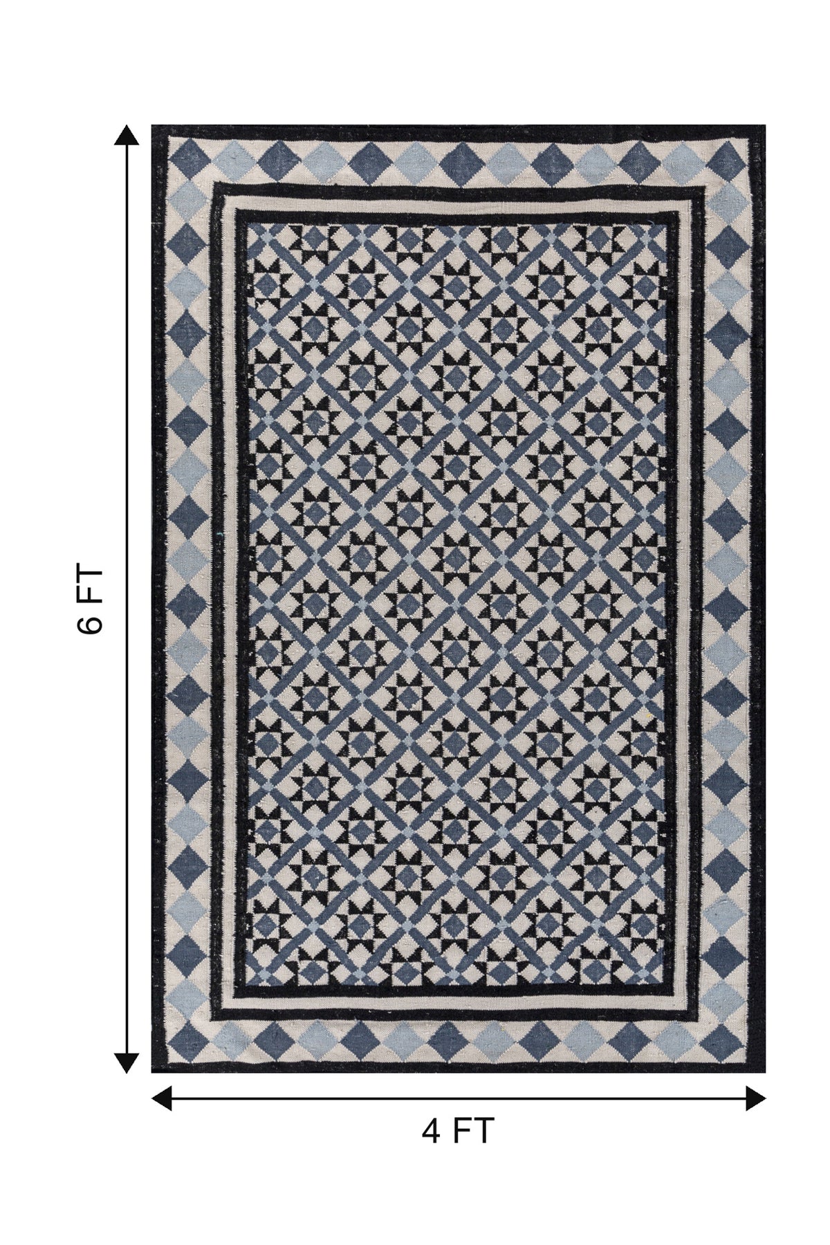 Jaipur Rugs Soft Trellis 4X6 Feet Rug| Antique White & Ebony Hand Knotted Dhurrie Carpet For Living Room
