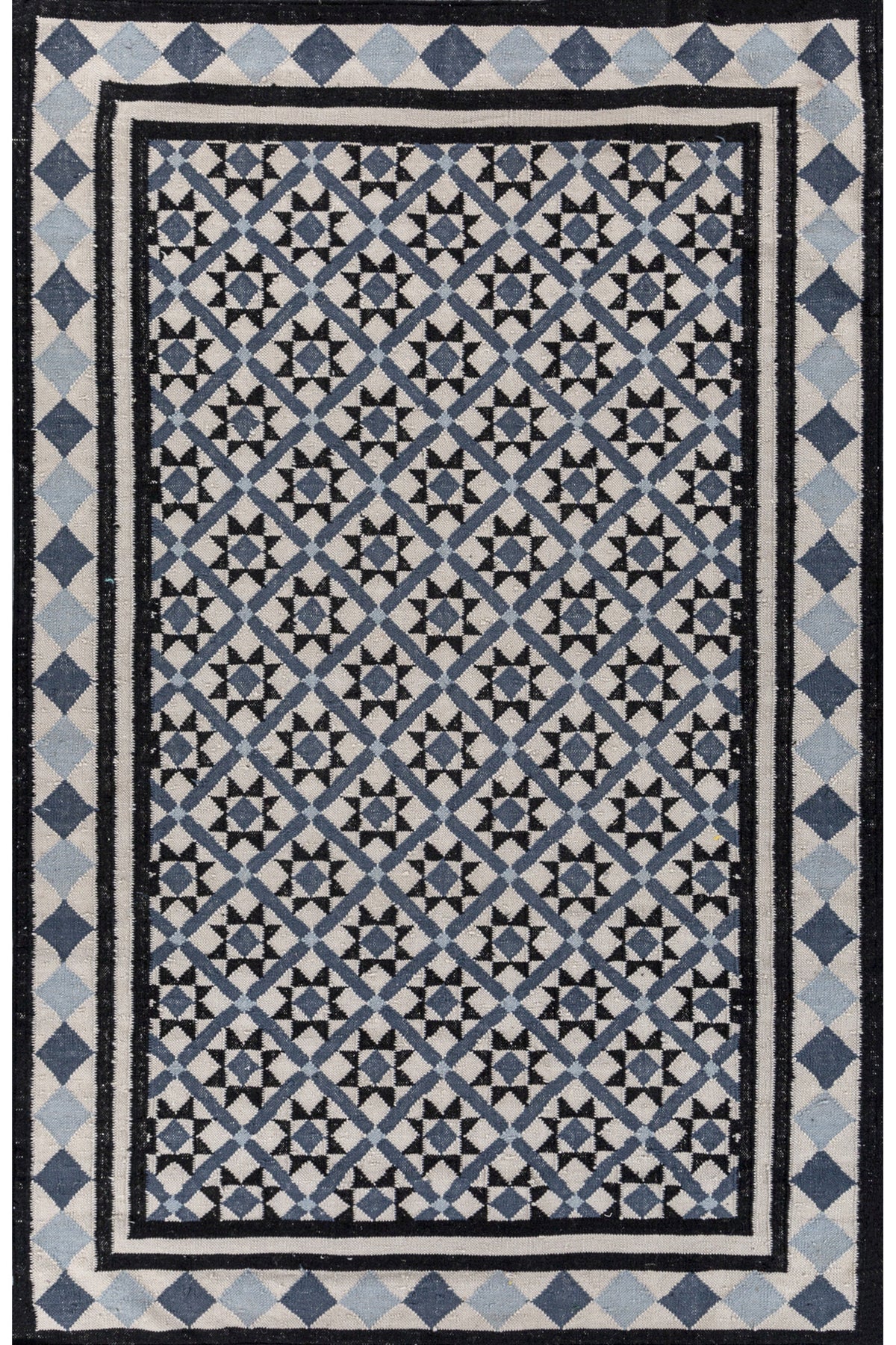 Jaipur Rugs Soft Trellis 5X8 Feet Rug| Antique White & Ebony Hand Knotted Dhurrie Carpet For Living Room