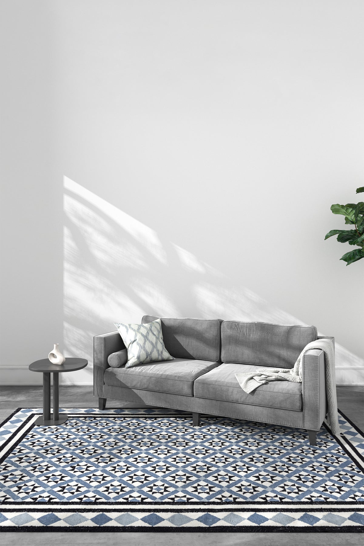 Jaipur Rugs Soft Trellis 6X9 Feet Rug| Undyed White & Ensign Blue Hand Knotted Dhurrie Carpet For Living Room