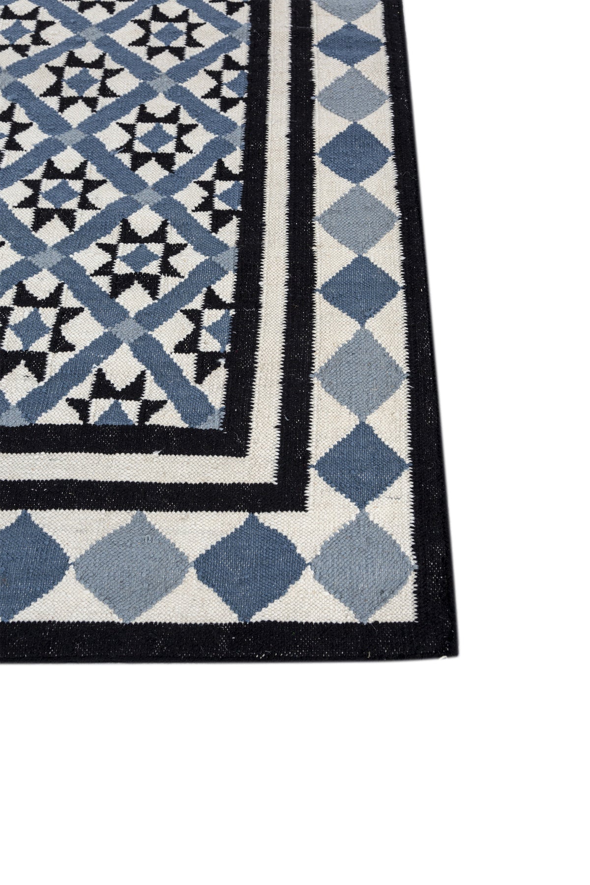 Jaipur Rugs Soft Trellis 6X9 Feet Rug| Undyed White & Ensign Blue Hand Knotted Dhurrie Carpet For Living Room