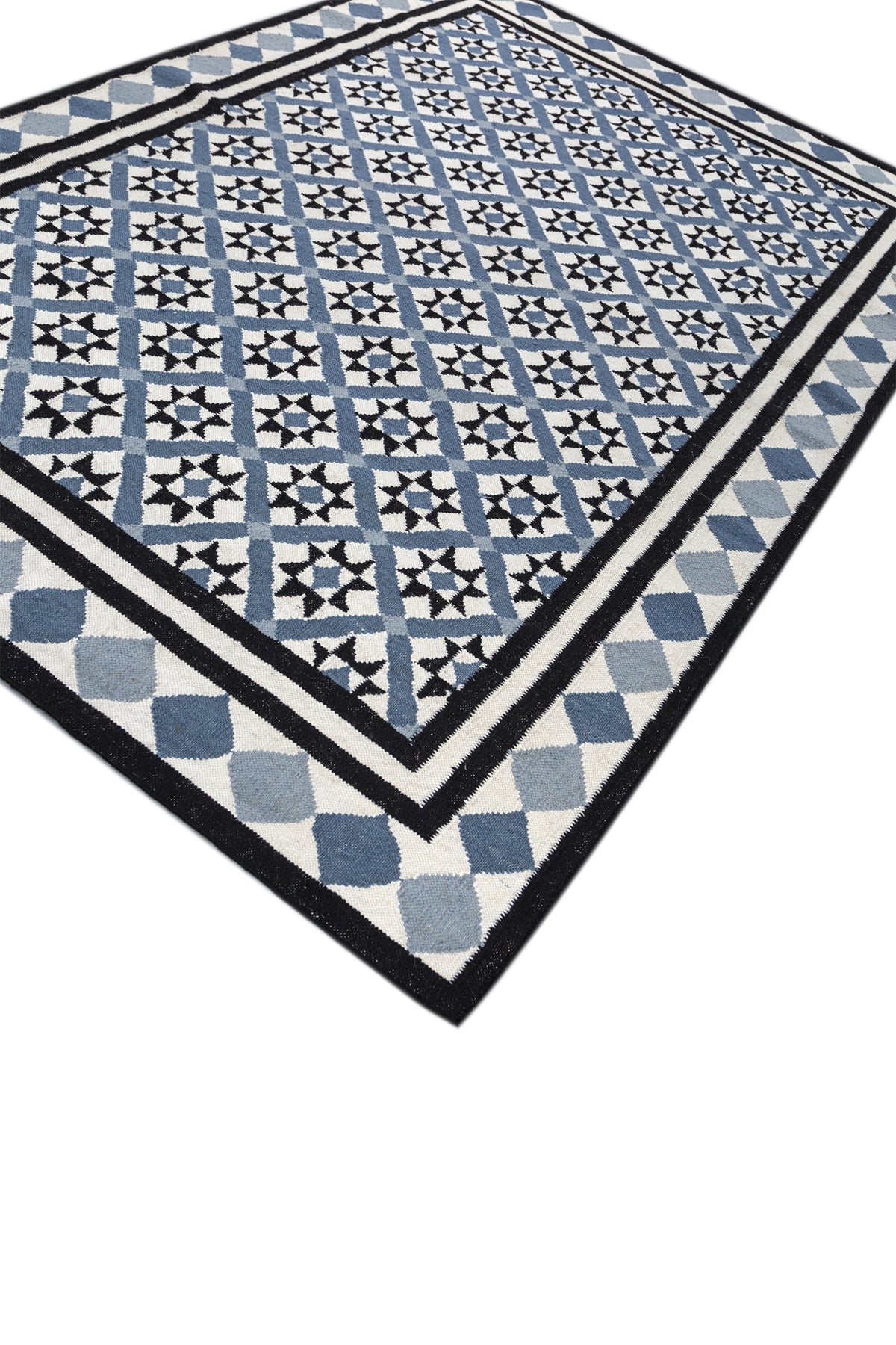 Jaipur Rugs Soft Trellis 6X9 Feet Rug| Undyed White & Ensign Blue Hand Knotted Dhurrie Carpet For Living Room
