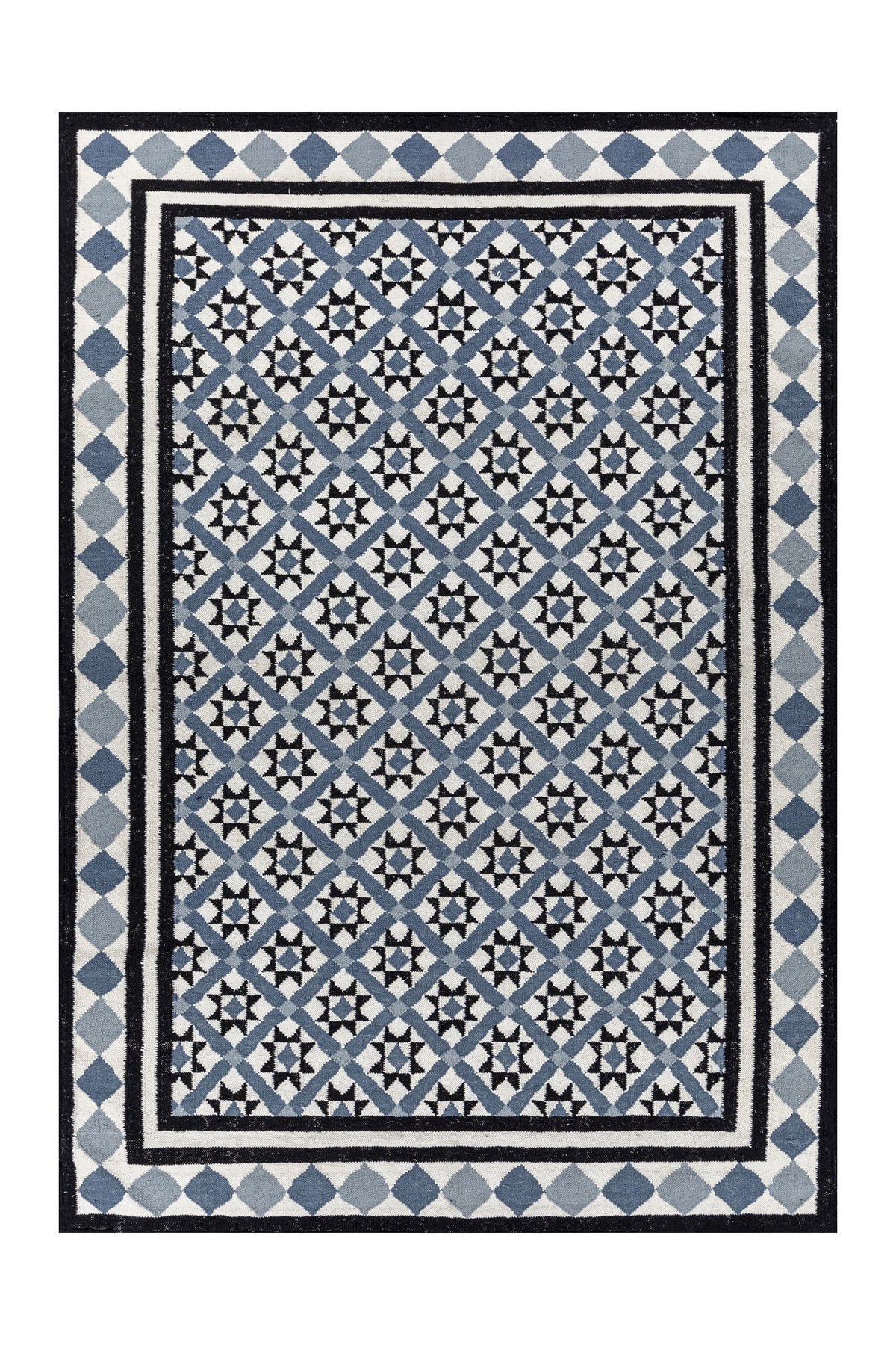 Jaipur Rugs Soft Trellis 6X9 Feet Rug| Undyed White & Ensign Blue Hand Knotted Dhurrie Carpet For Living Room