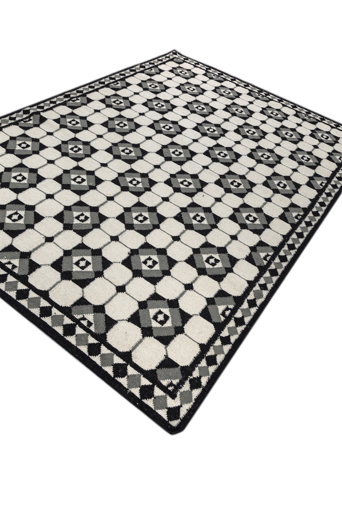 Jaipur Rugs Soft Geomatric 6X9 Feet Rug| Undyed White Hand Knotted Dhurrie Carpet For Living Room