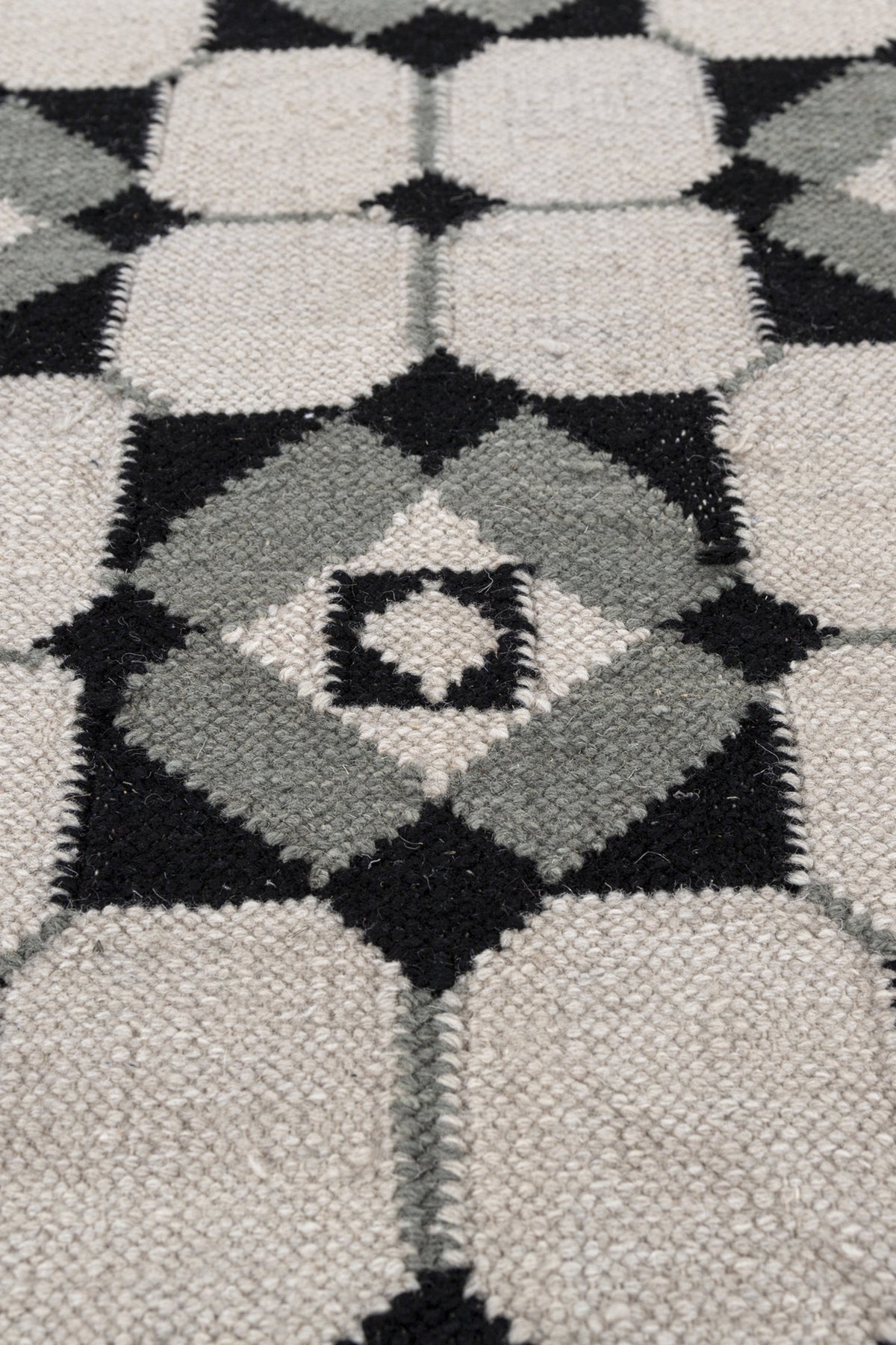 Jaipur Rugs Soft Geomatric 6X9 Feet Rug| Dark Ivory & Ebony Hand Knotted Dhurrie Carpet For Living Room