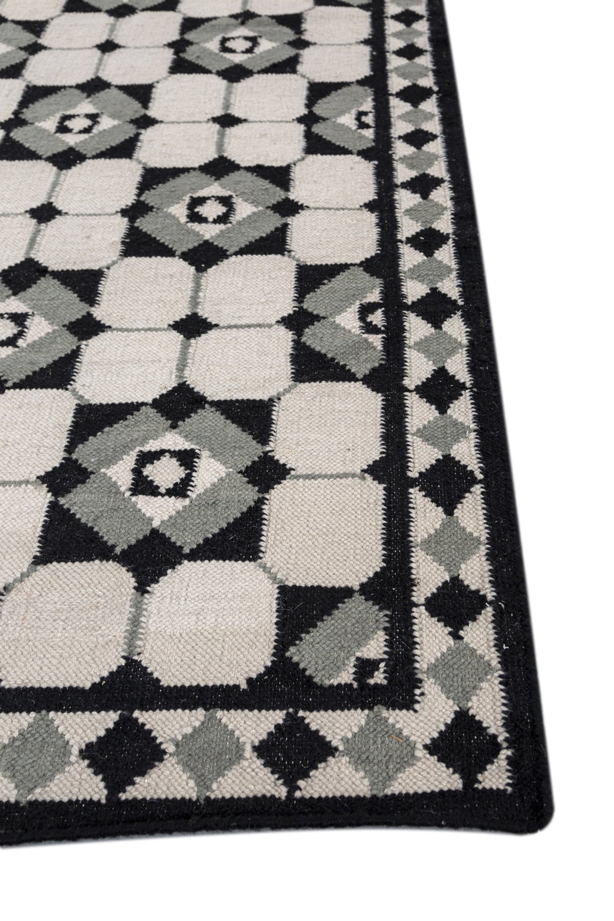 Jaipur Rugs Soft Geomatric 6X9 Feet Rug| Dark Ivory & Ebony Hand Knotted Dhurrie Carpet For Living Room