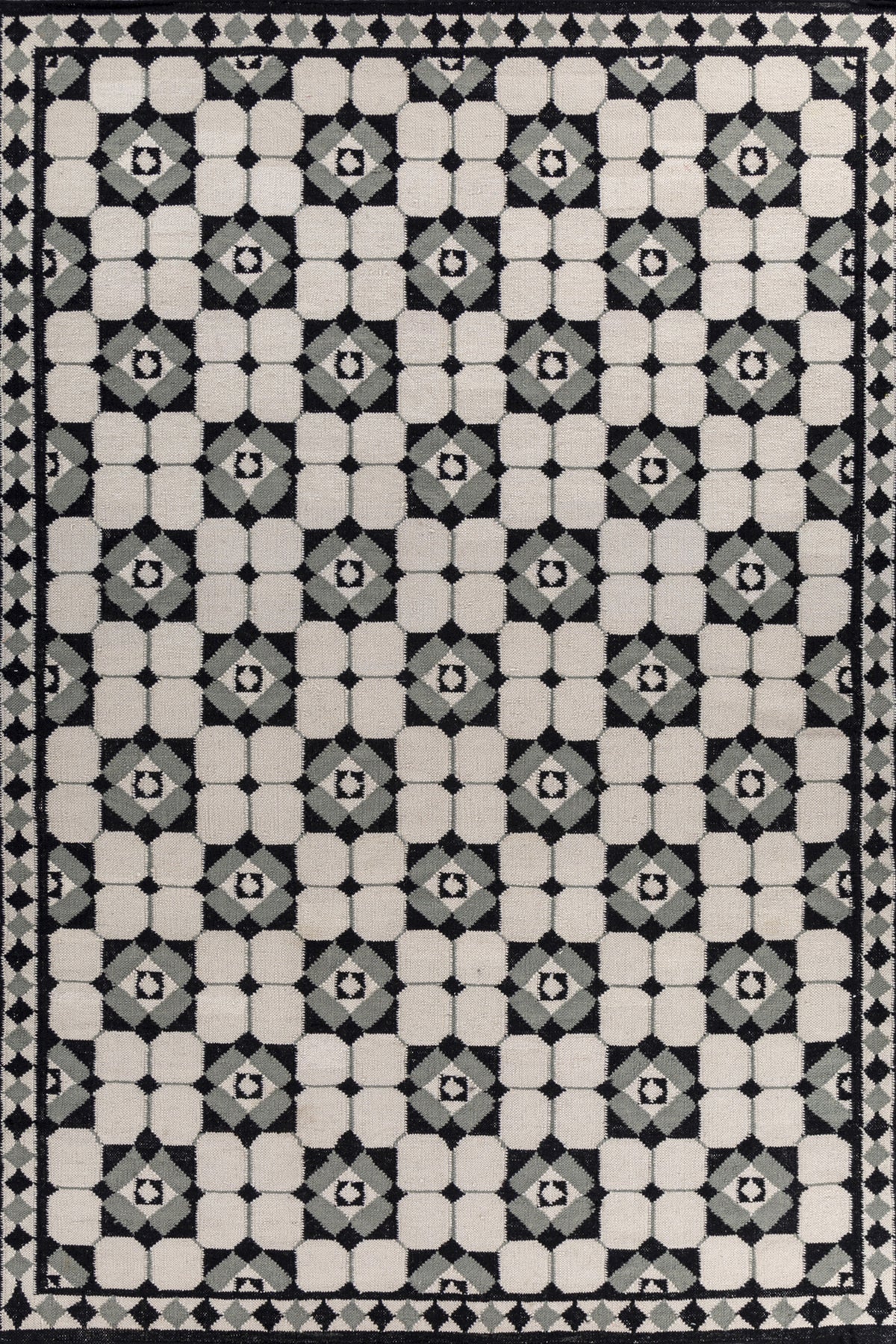 Jaipur Rugs Soft Geomatric 6X9 Feet Rug| Dark Ivory & Ebony Hand Knotted Dhurrie Carpet For Living Room