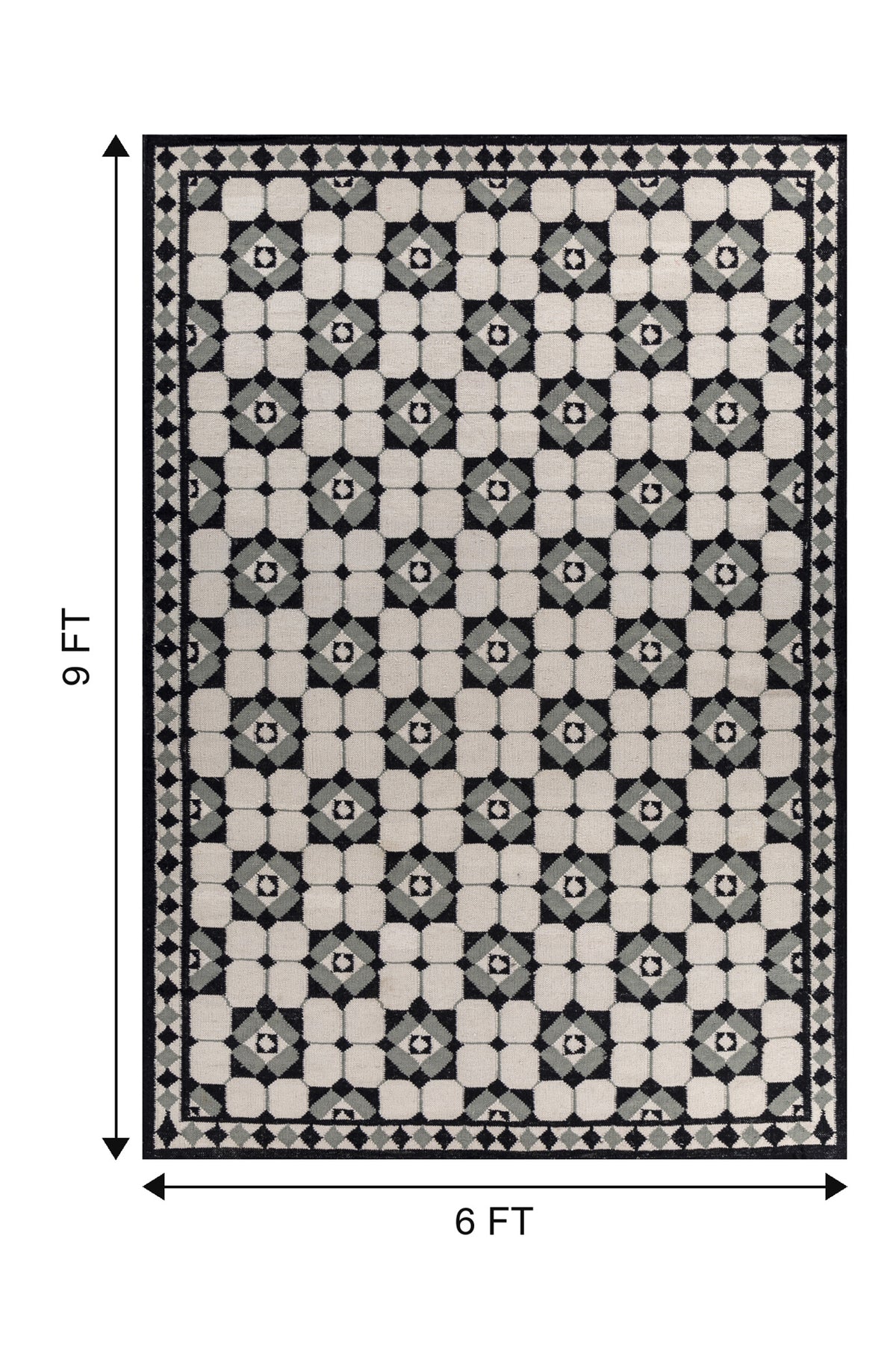 Jaipur Rugs Soft Geomatric 6X9 Feet Rug| Dark Ivory & Ebony Hand Knotted Dhurrie Carpet For Living Room