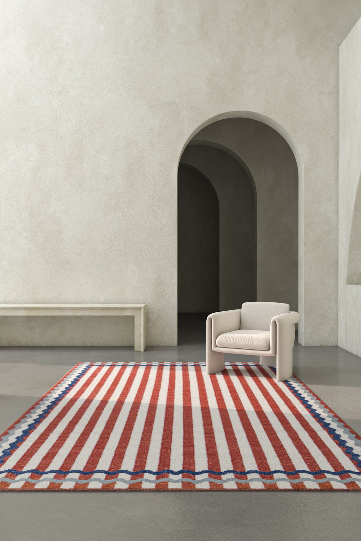 Jaipur Rugs Soft Striped 6X9 Feet Rug| Undyed White & Tabasco Hand Knotted Dhurrie Carpet For Living Room