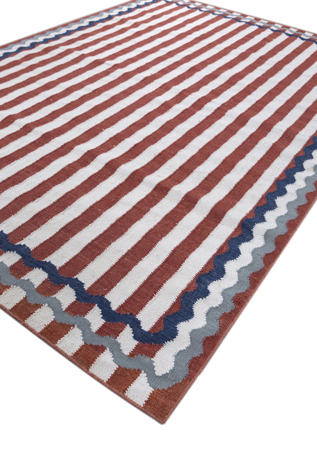 Jaipur Rugs Soft Striped 6X9 Feet Rug| Undyed White & Tabasco Hand Knotted Dhurrie Carpet For Living Room