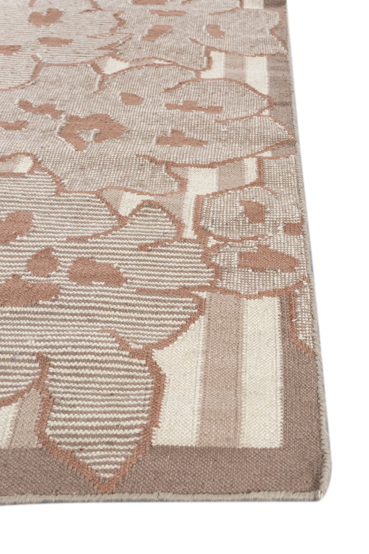 Jaipur Rugs Soft Floral Striped 6X9 Feet Rug| Undyed White & Dark Taupe Hand Knotted Dhurrie Carpet For Living Room