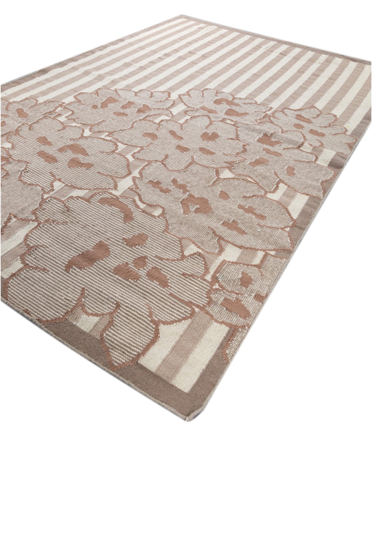 Jaipur Rugs Soft Floral Striped 6X9 Feet Rug| Undyed White & Dark Taupe Hand Knotted Dhurrie Carpet For Living Room
