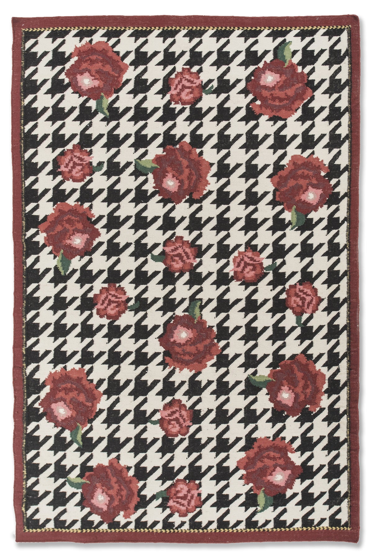Jaipur Rugs Soft Houndstooth Floral 6X9 Feet Rug| White & Ebony Hand Knotted Dhurrie Carpet For Living Room