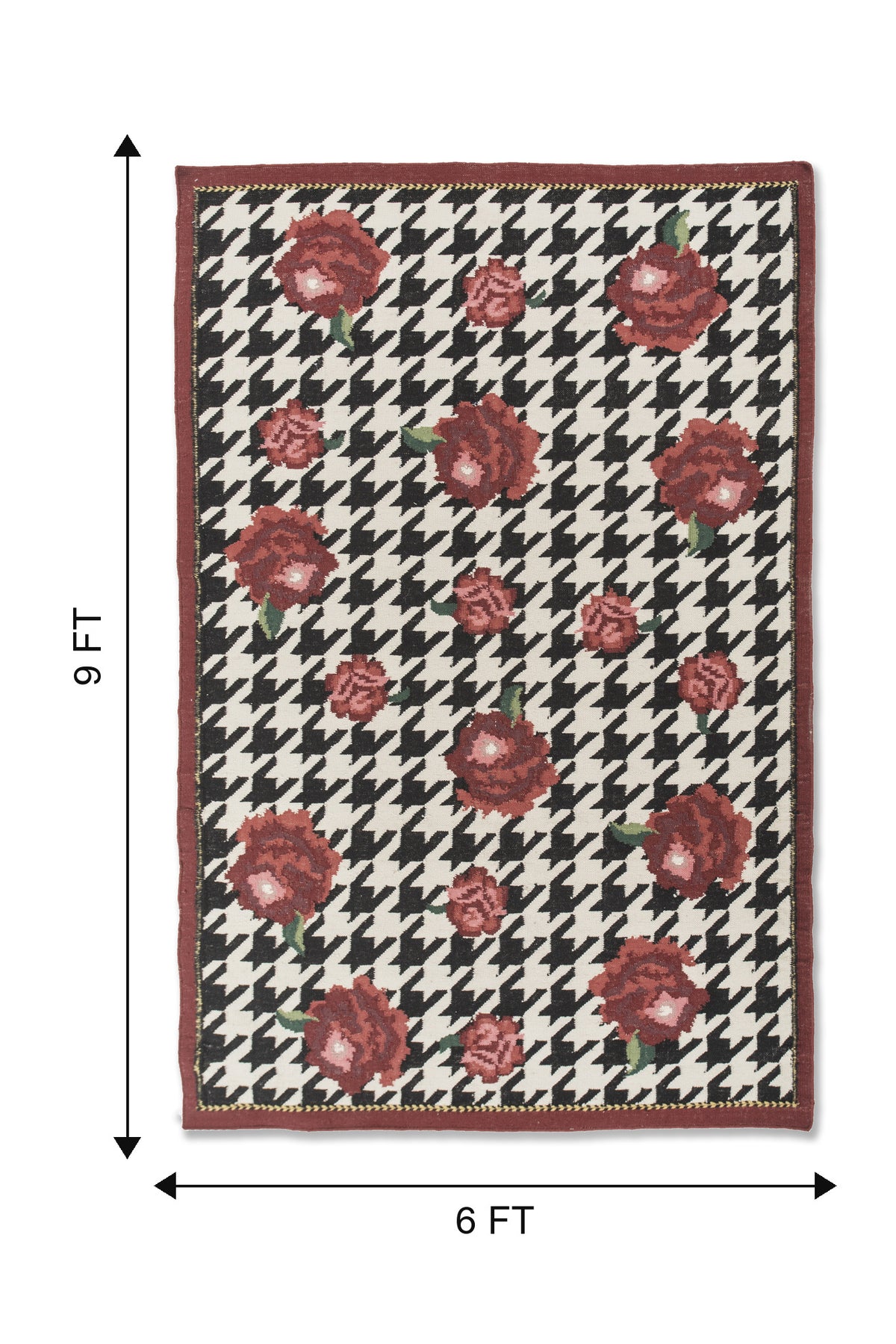 Jaipur Rugs Soft Houndstooth Floral 6X9 Feet Rug| White & Ebony Hand Knotted Dhurrie Carpet For Living Room