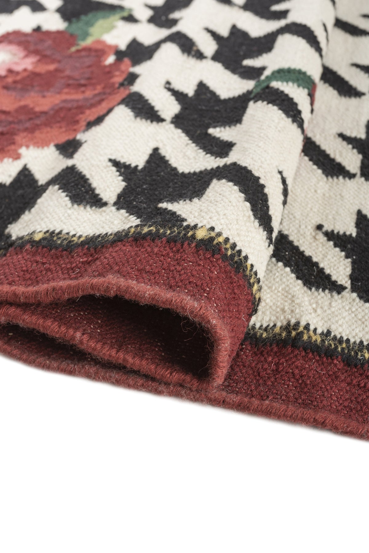 Jaipur Rugs Soft Houndstooth Floral 6X9 Feet Rug| White & Ebony Hand Knotted Dhurrie Carpet For Living Room