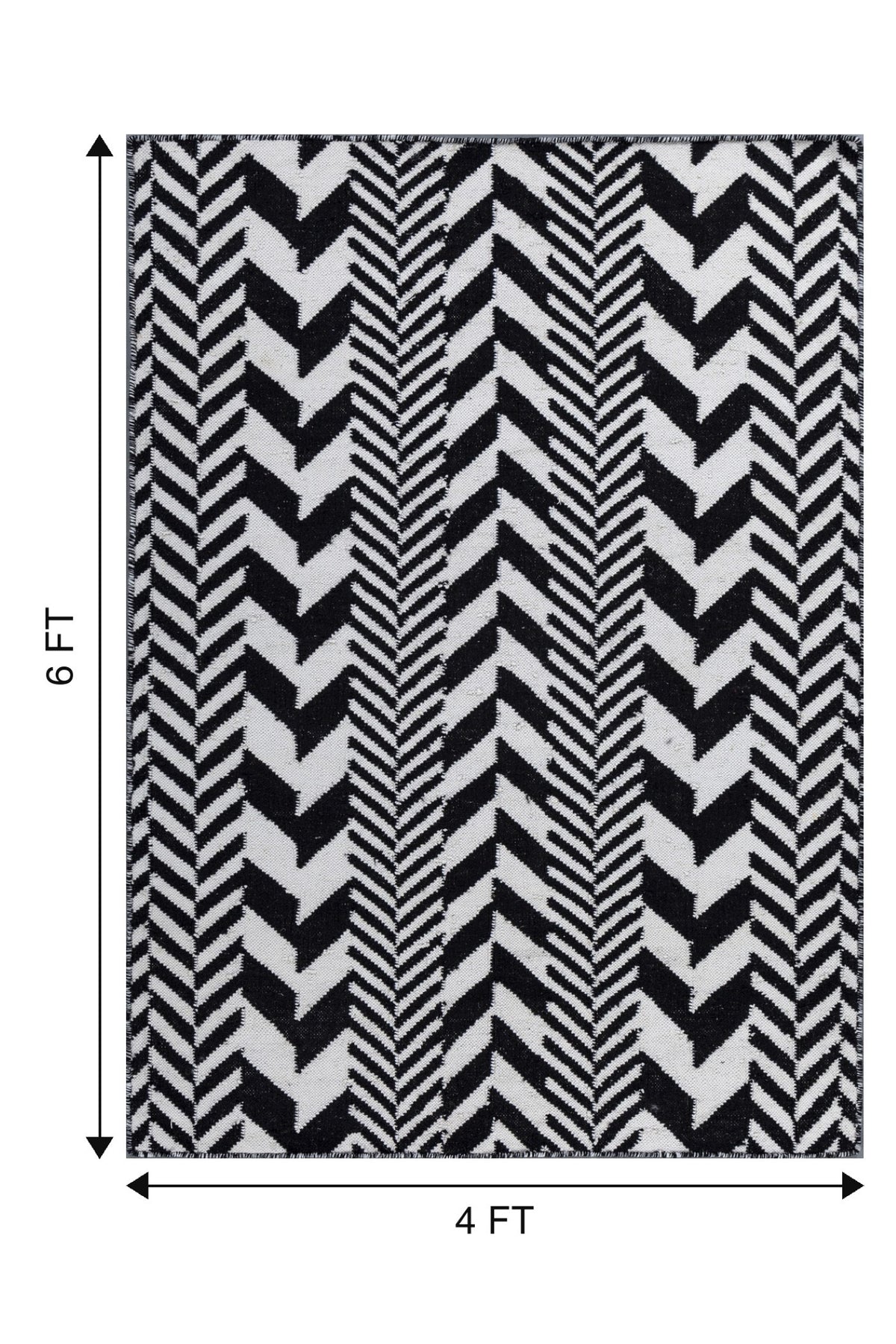 Jaipur Rugs Soft Interlocking Chevron 5X8 Feet Rug| Ebony & Undyed White Hand Knotted Dhurrie Carpet For Living Room
