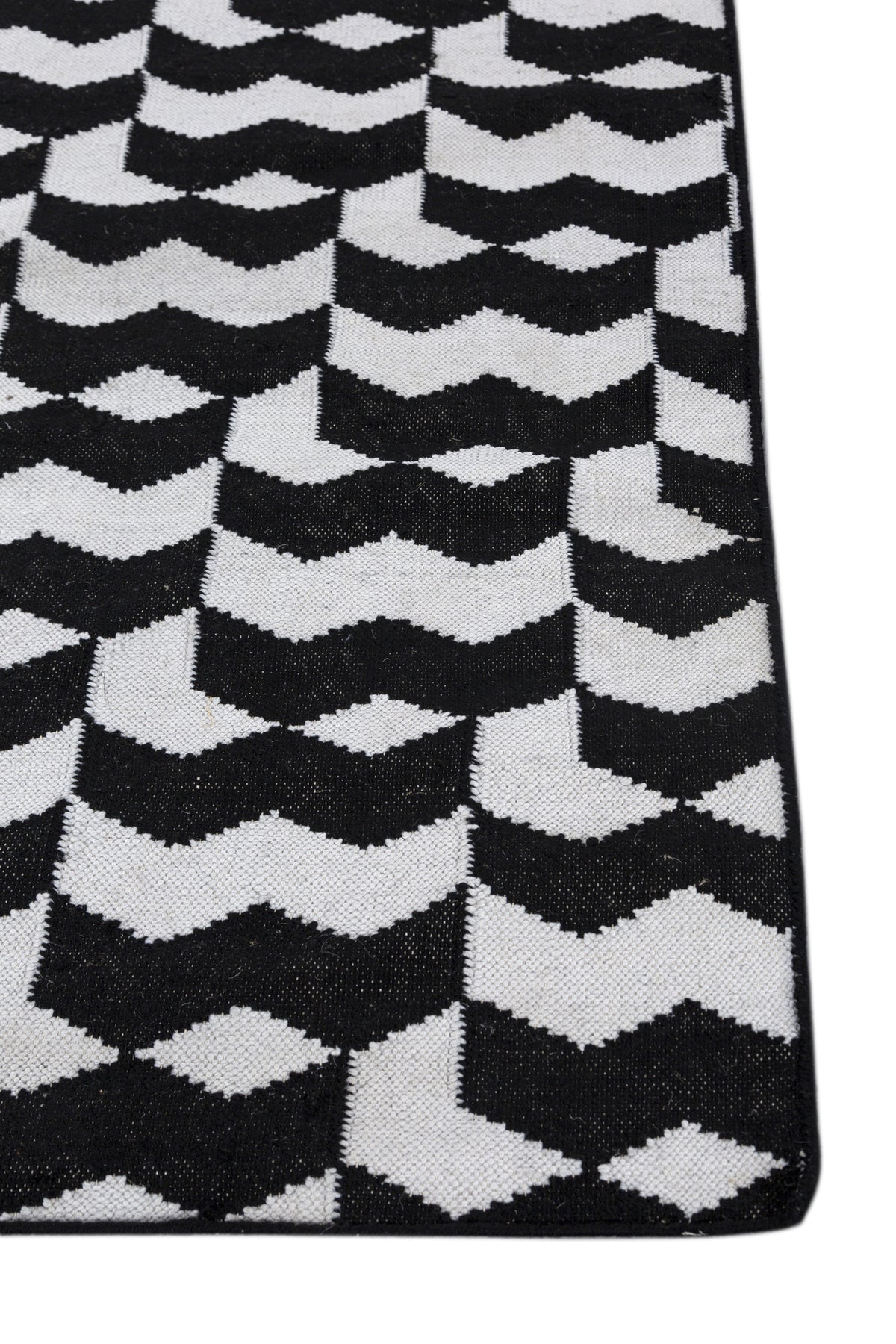 Jaipur Rugs Soft Geomatric 5X8 Feet Rug| Ebony & Undyed White Hand Knotted Dhurrie Carpet For Living Room
