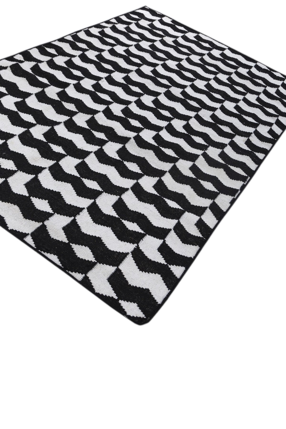 Jaipur Rugs Soft Geomatric 5X8 Feet Rug| Ebony & Undyed White Hand Knotted Dhurrie Carpet For Living Room