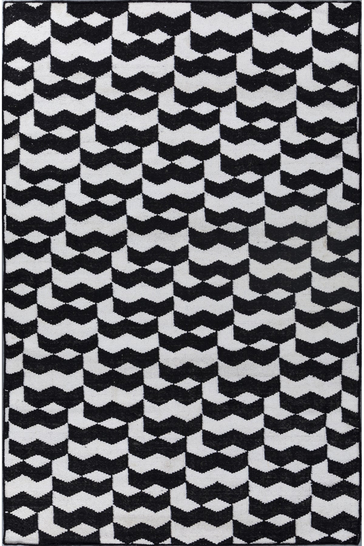 Jaipur Rugs Soft Geomatric 5X8 Feet Rug| Ebony & Undyed White Hand Knotted Dhurrie Carpet For Living Room