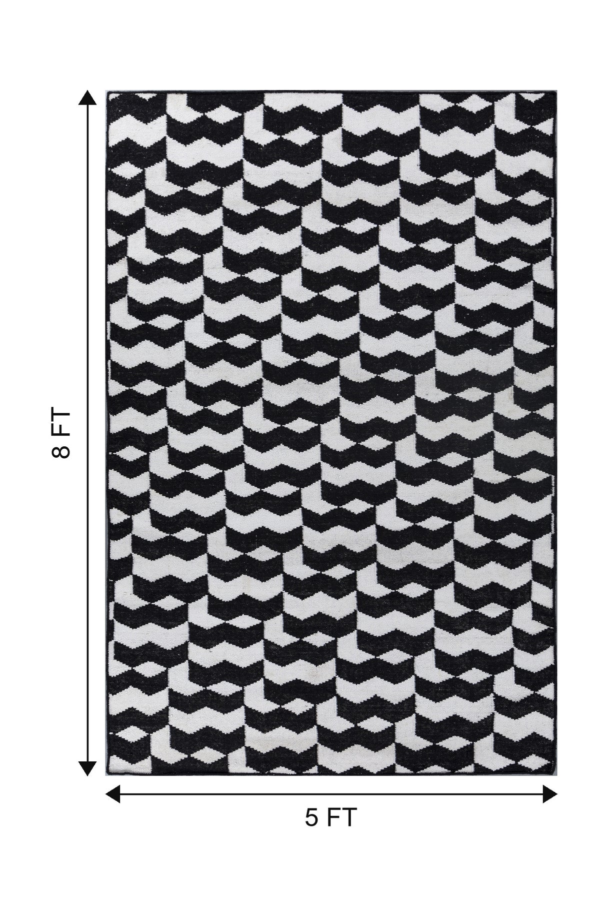 Jaipur Rugs Soft Geomatric 5X8 Feet Rug| Ebony & Undyed White Hand Knotted Dhurrie Carpet For Living Room